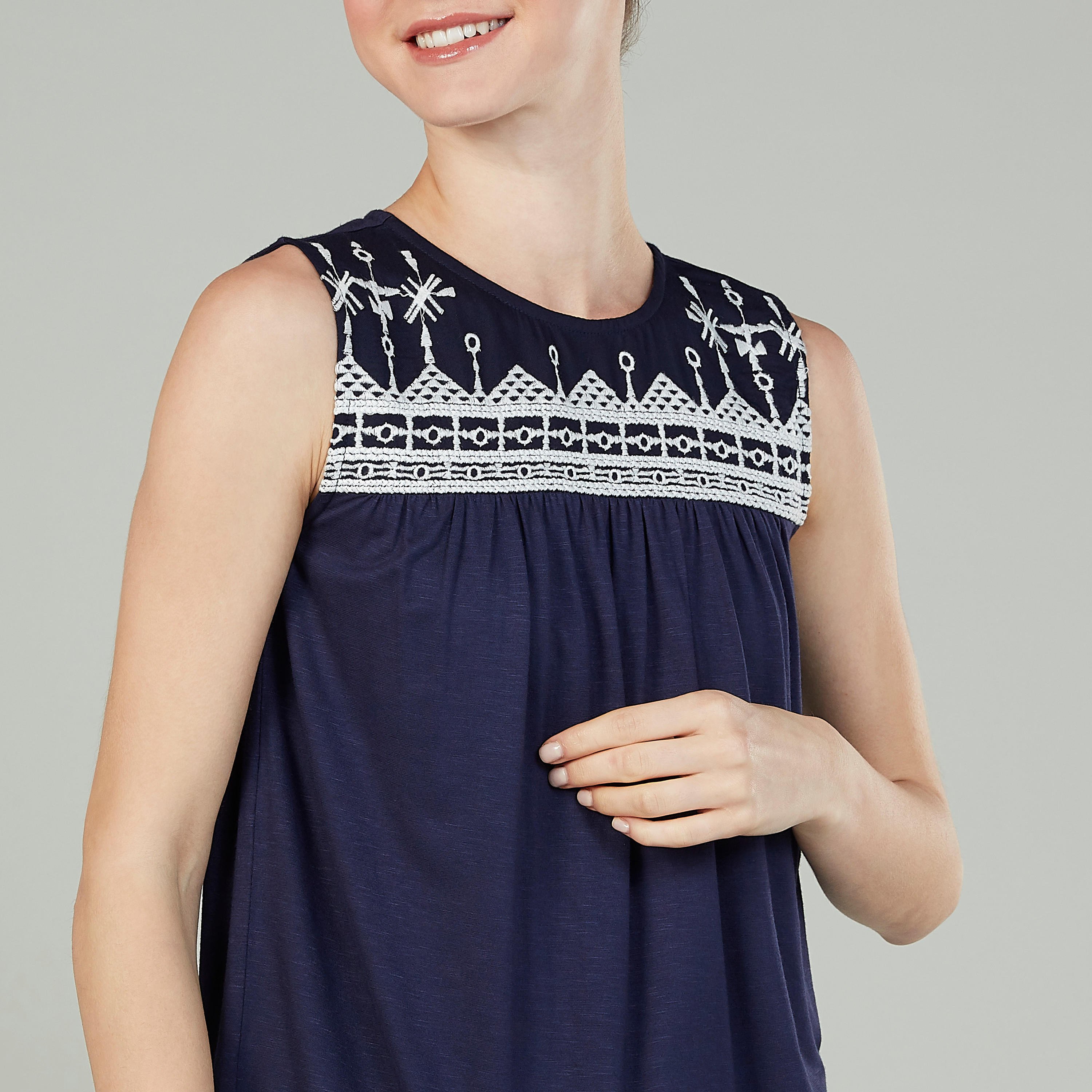 Embroidered Sleeveless Top with Crew Neck-women-clothing-tshirts-image-3