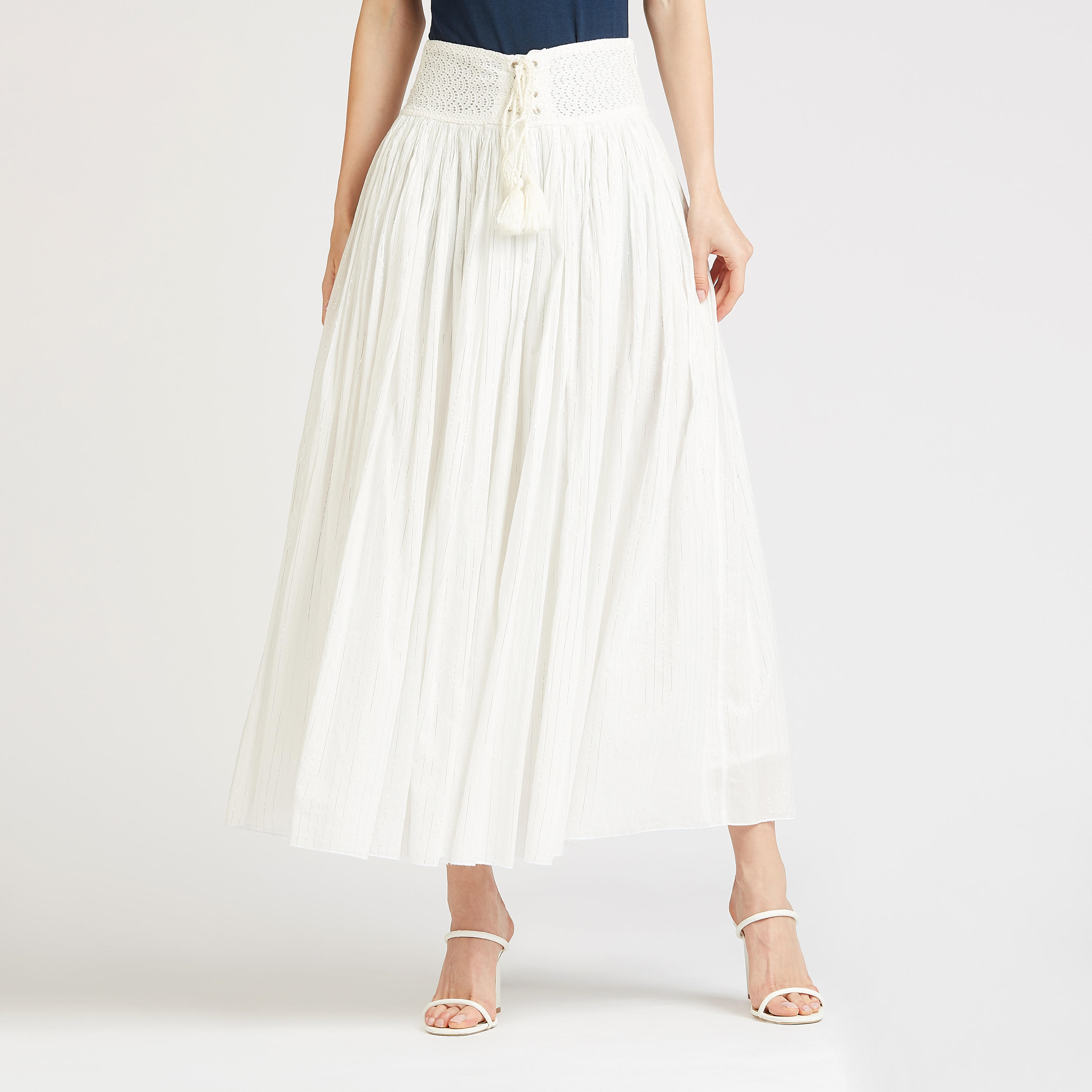 تنورة طويلة إيه لاين بارزة الملمس بخصر مطاطي-women-clothing-bottoms-skirts-image-1