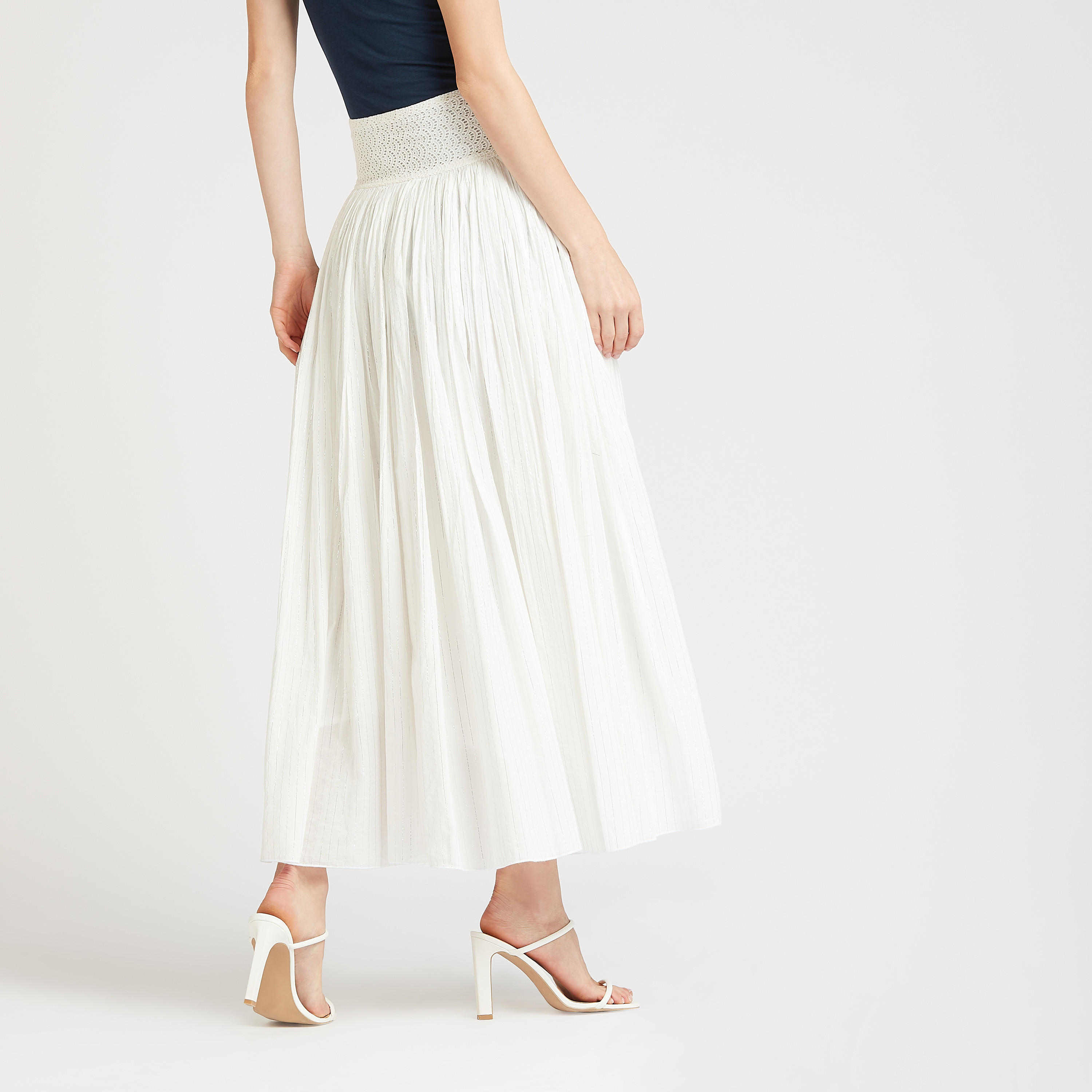 تنورة طويلة إيه لاين بارزة الملمس بخصر مطاطي-women-clothing-bottoms-skirts-image-4