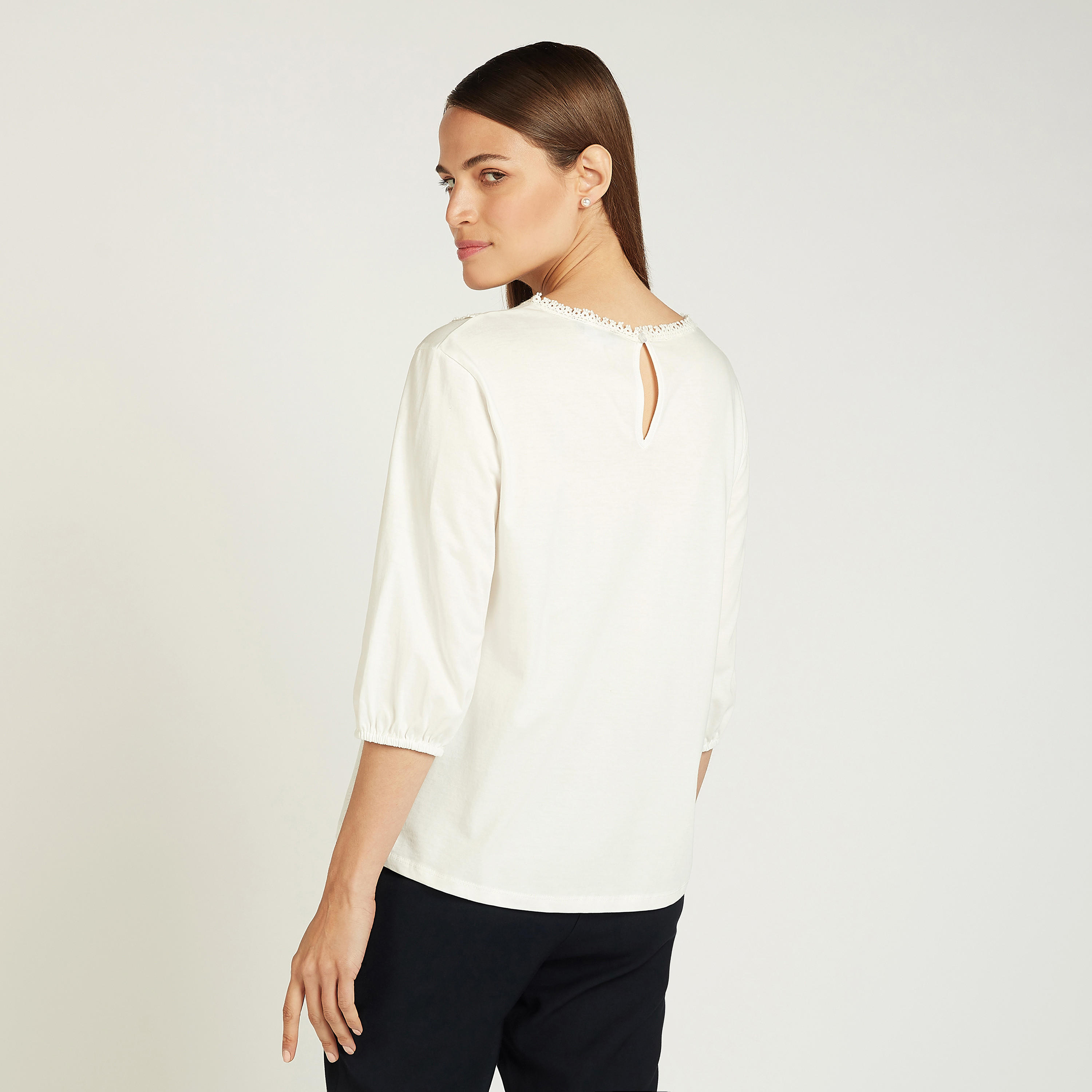 بلوزة بارزة الملمس بياقة مستديرة وأكمام 3/4-women-clothing-shirtsandblouses-blouses-image-4