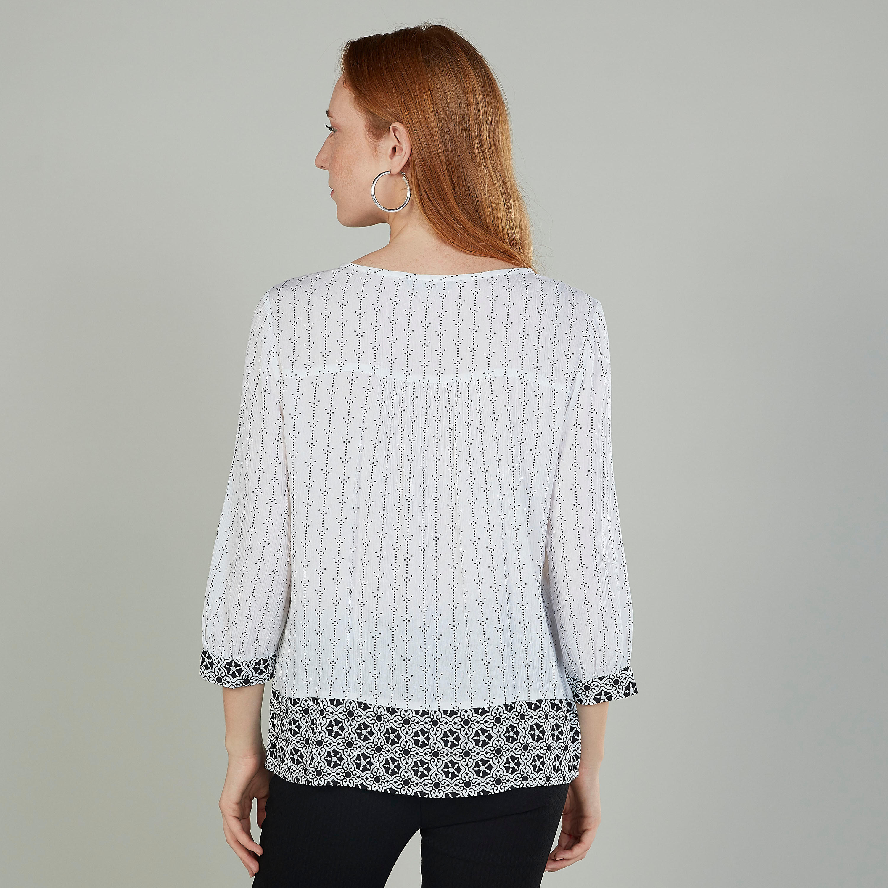 بلوزة بارز الملمس بأكمام 3/4 وأربطة-women-clothing-shirtsandblouses-blouses-image-1