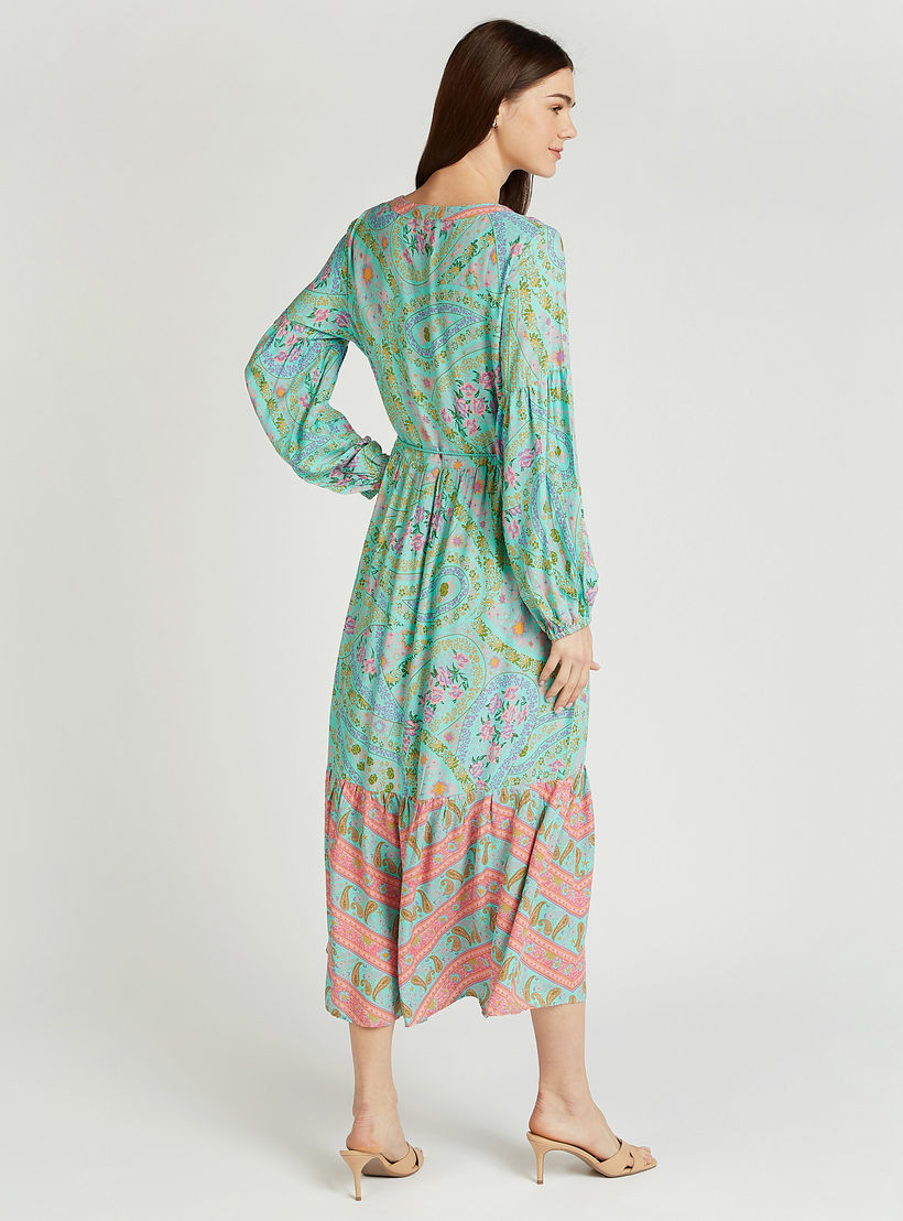Printed Midi Dress with V-neck and Bishop Sleeves-women-clothing-dresses-image-2