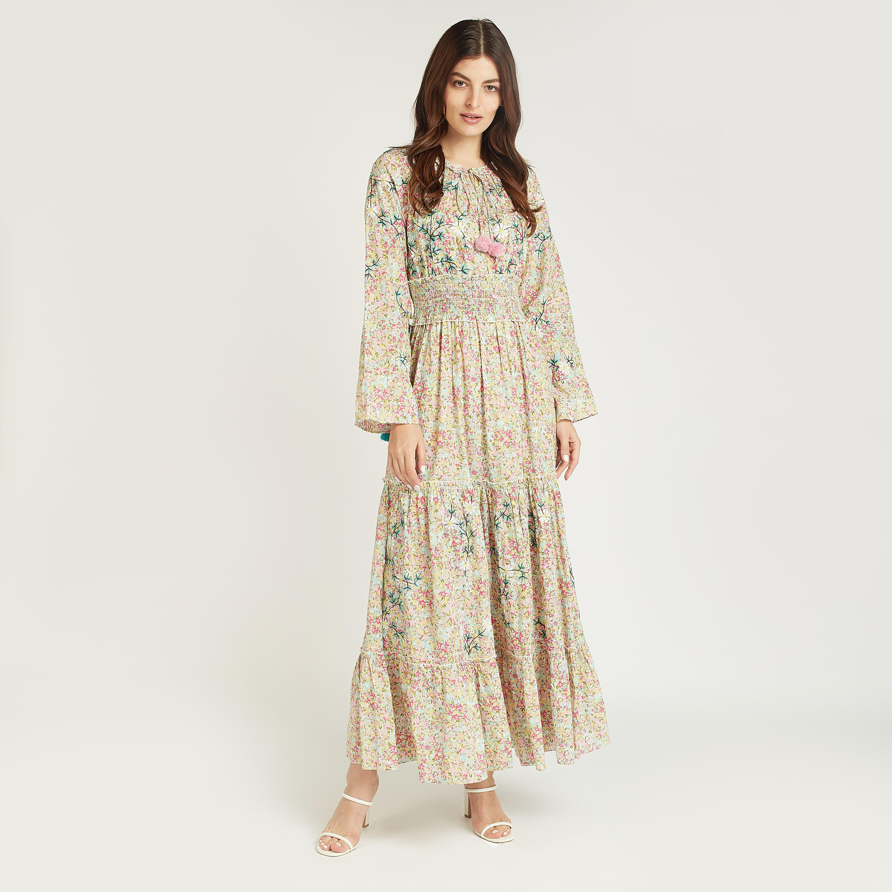 فستان طويل إيه لاين بأكمام طويلة وأربطة وطبعات-women-clothing-dresses-image-1