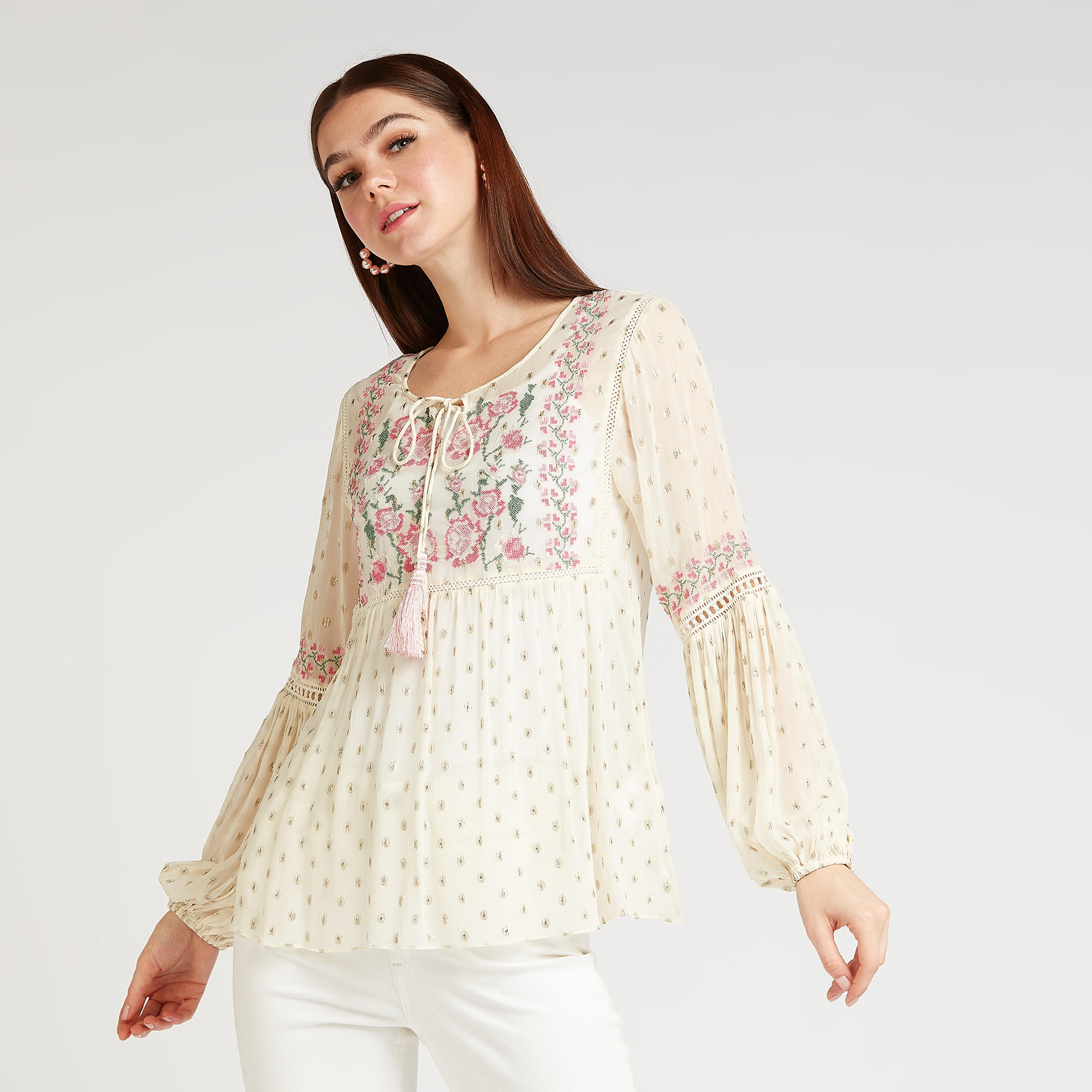 بلوزة مطرزة بأكمام بيشوب وأربطة-women-clothing-shirtsandblouses-blouses-image-1