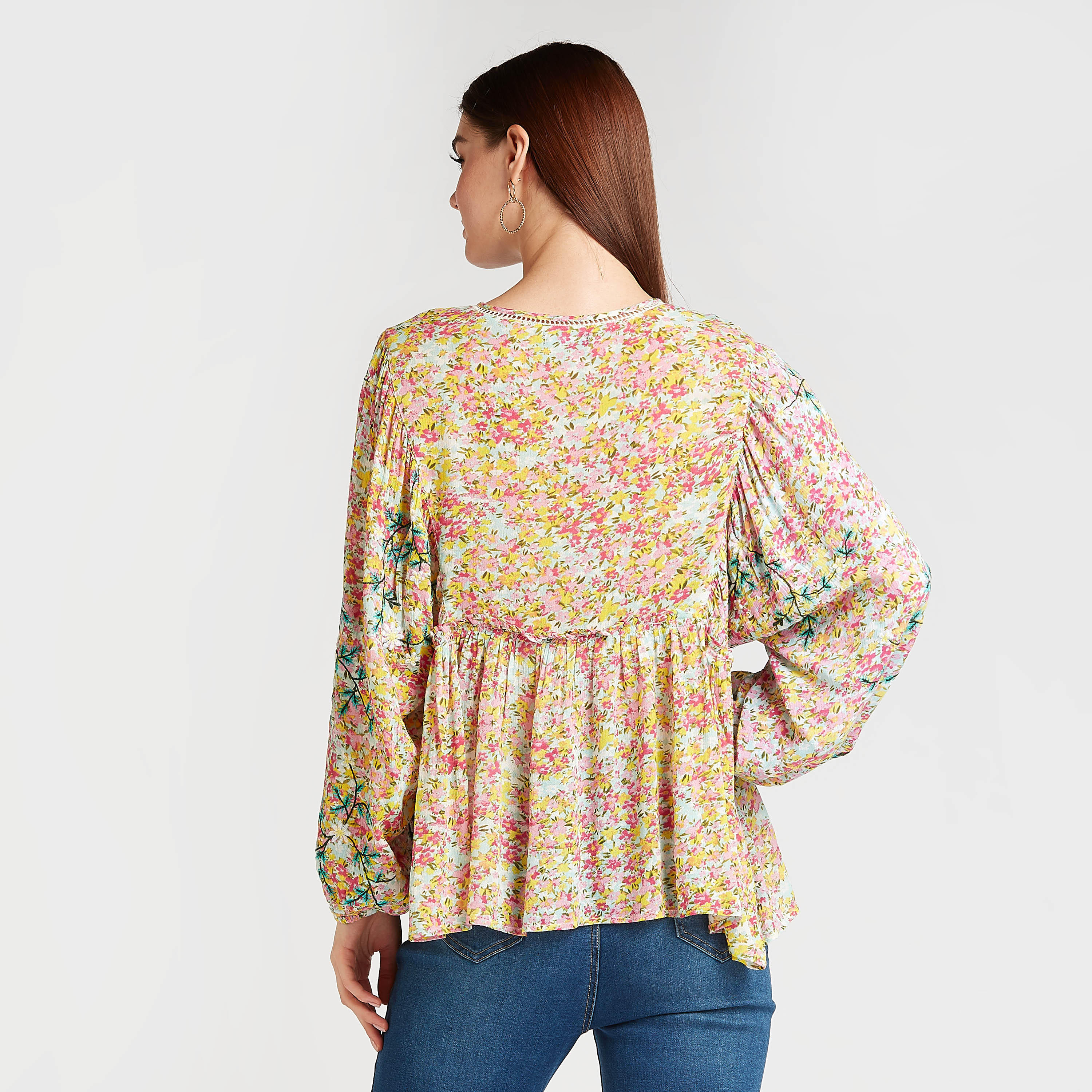 بلوزة بأكمام بيشوب وطبعات أزهار وأربطة-women-clothing-shirtsandblouses-blouses-image-4