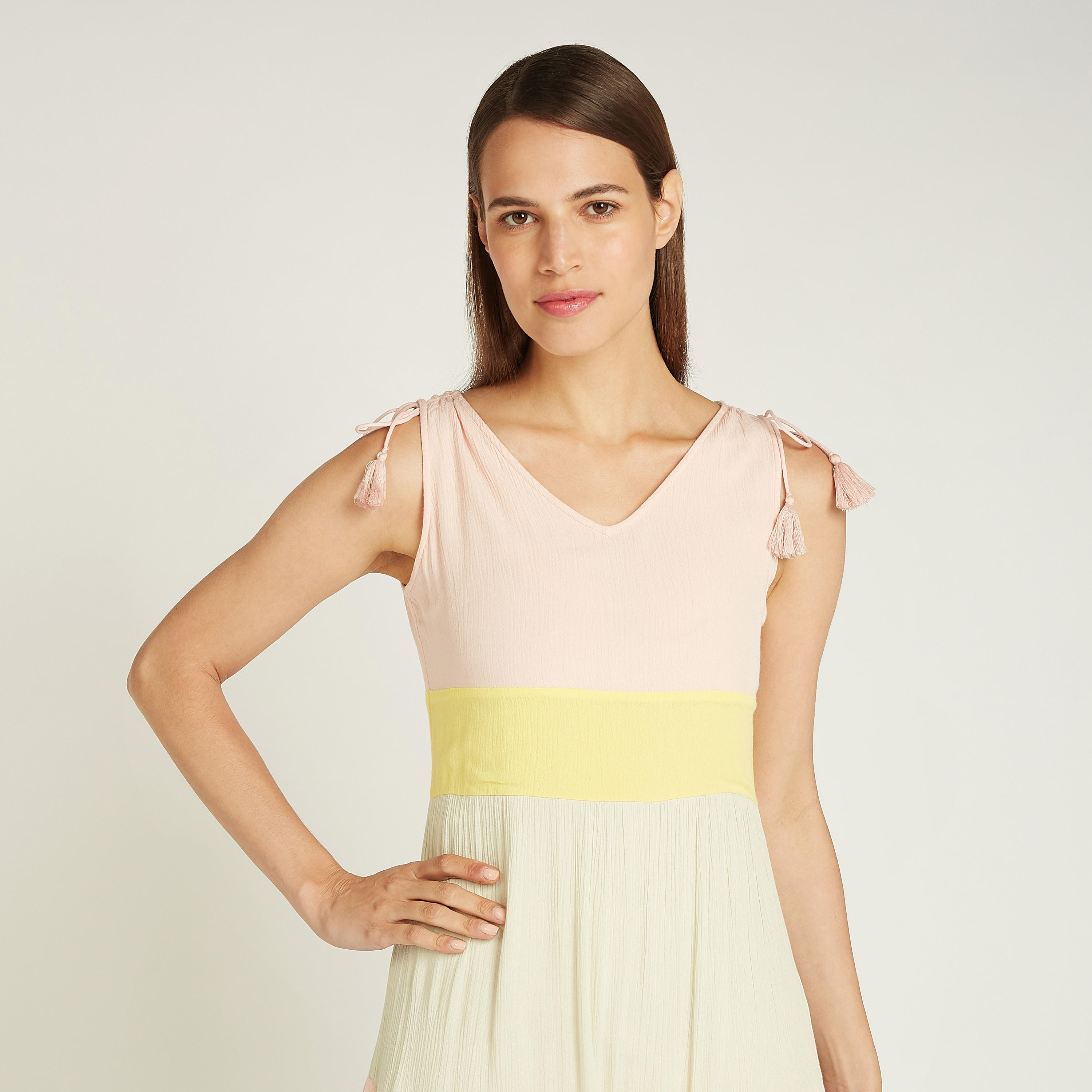 فستان مخطط طويل بياقة V وأربطة-women-clothing-dresses-image-4