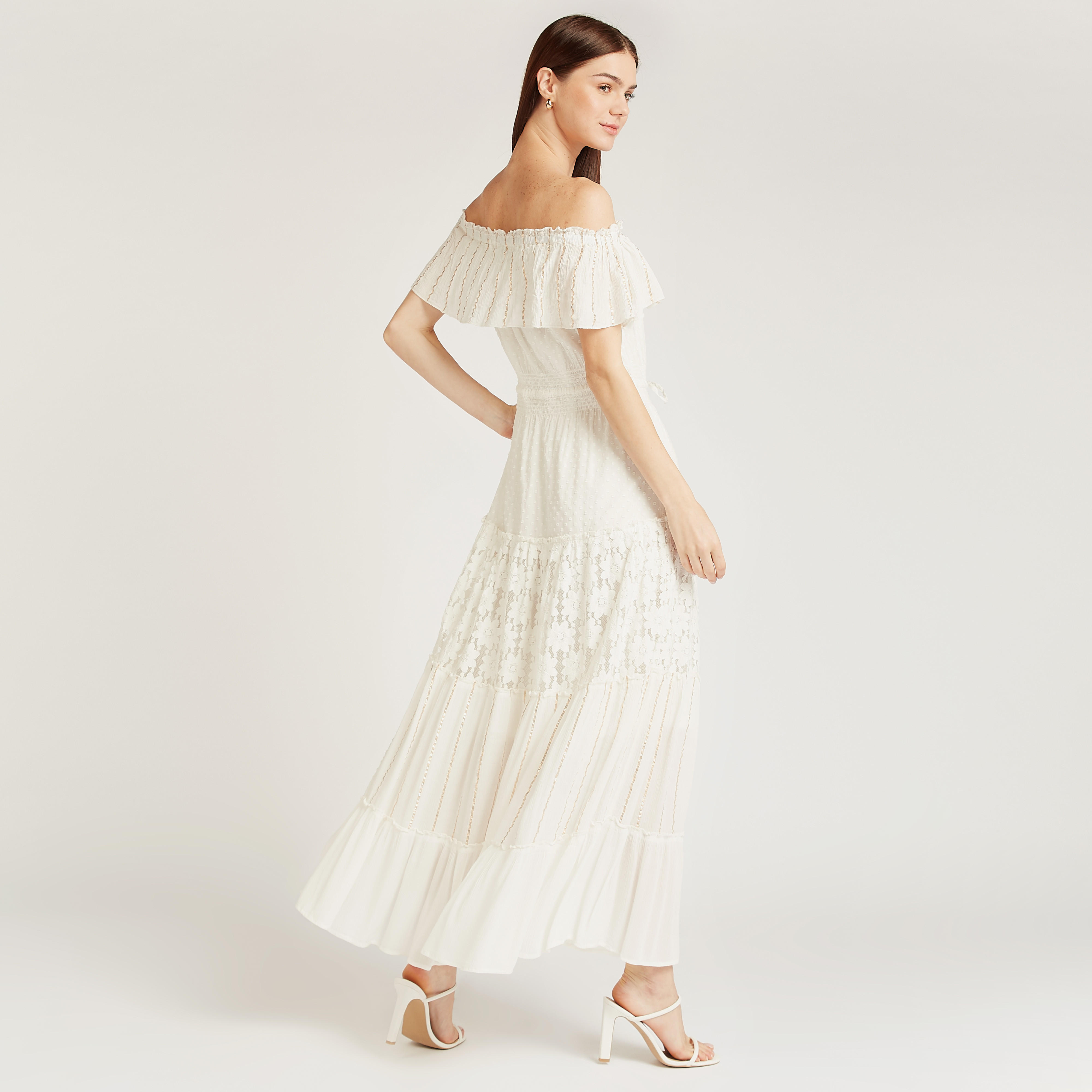 Off Shoulder Textured Maxi Dress with Tie Ups-women-clothing-dresses-image-3