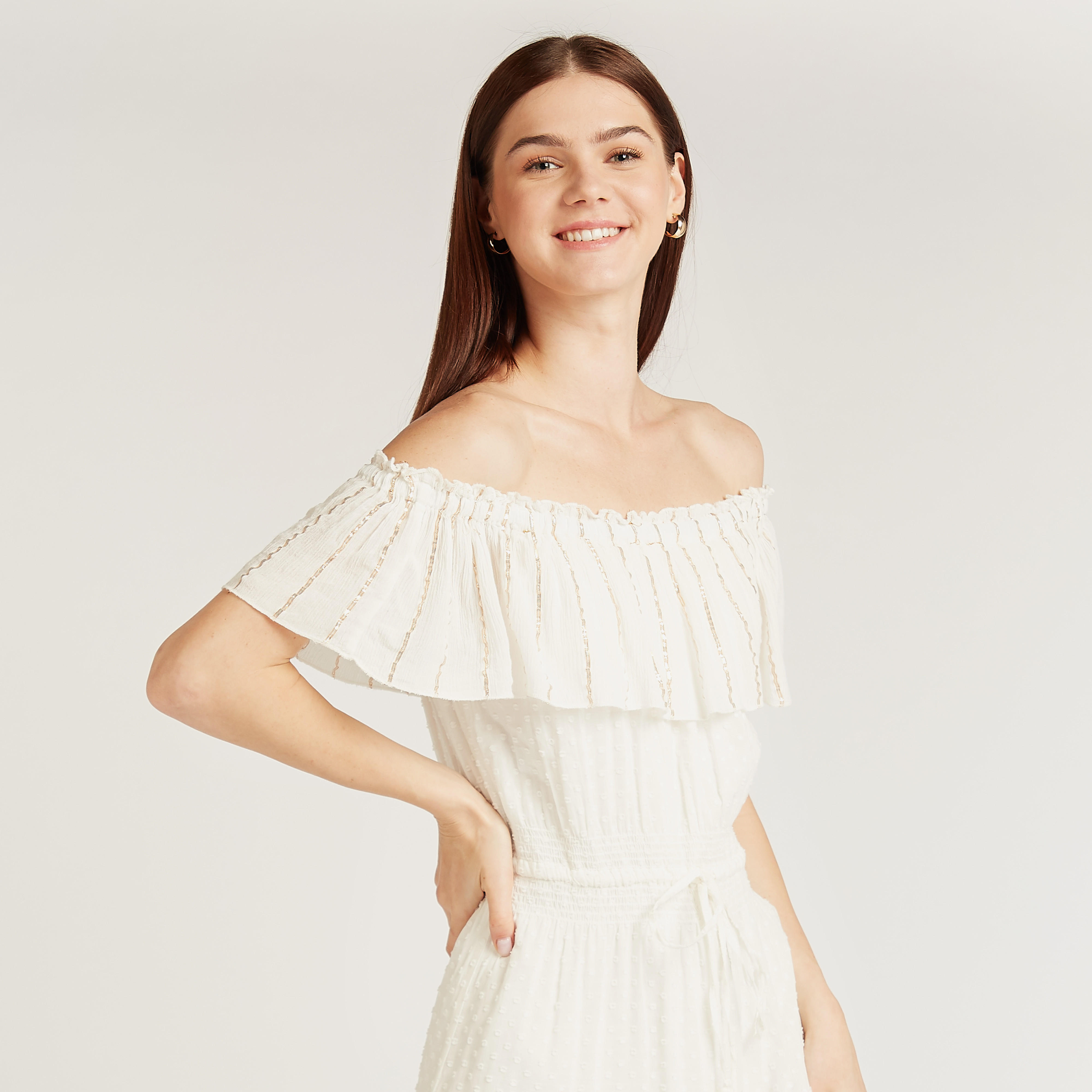 Off Shoulder Textured Maxi Dress with Tie Ups-women-clothing-dresses-image-4