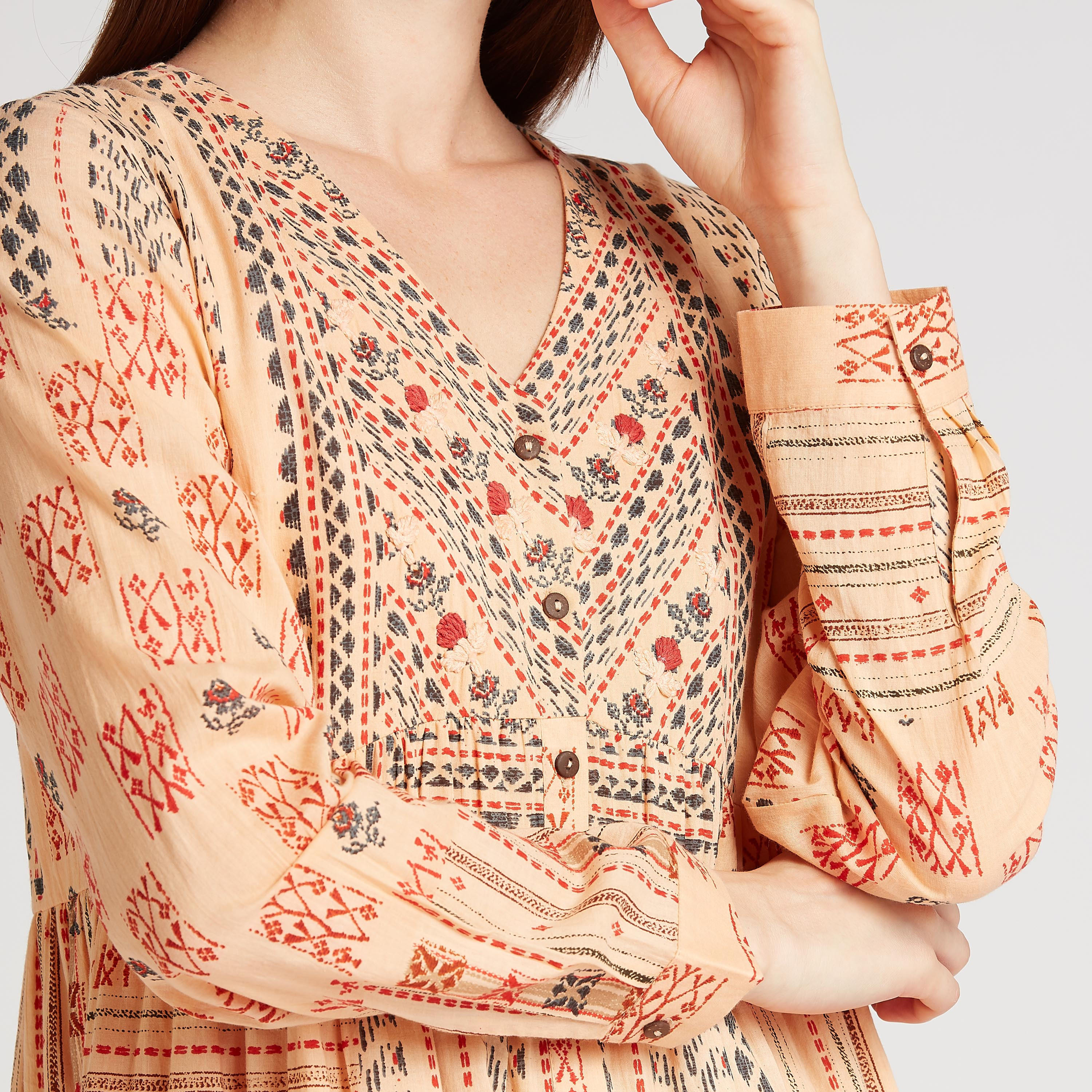 فستان طويل إيه لاين بياقة V وأكمام طويلة وطبعات-women-clothing-dresses-image-2