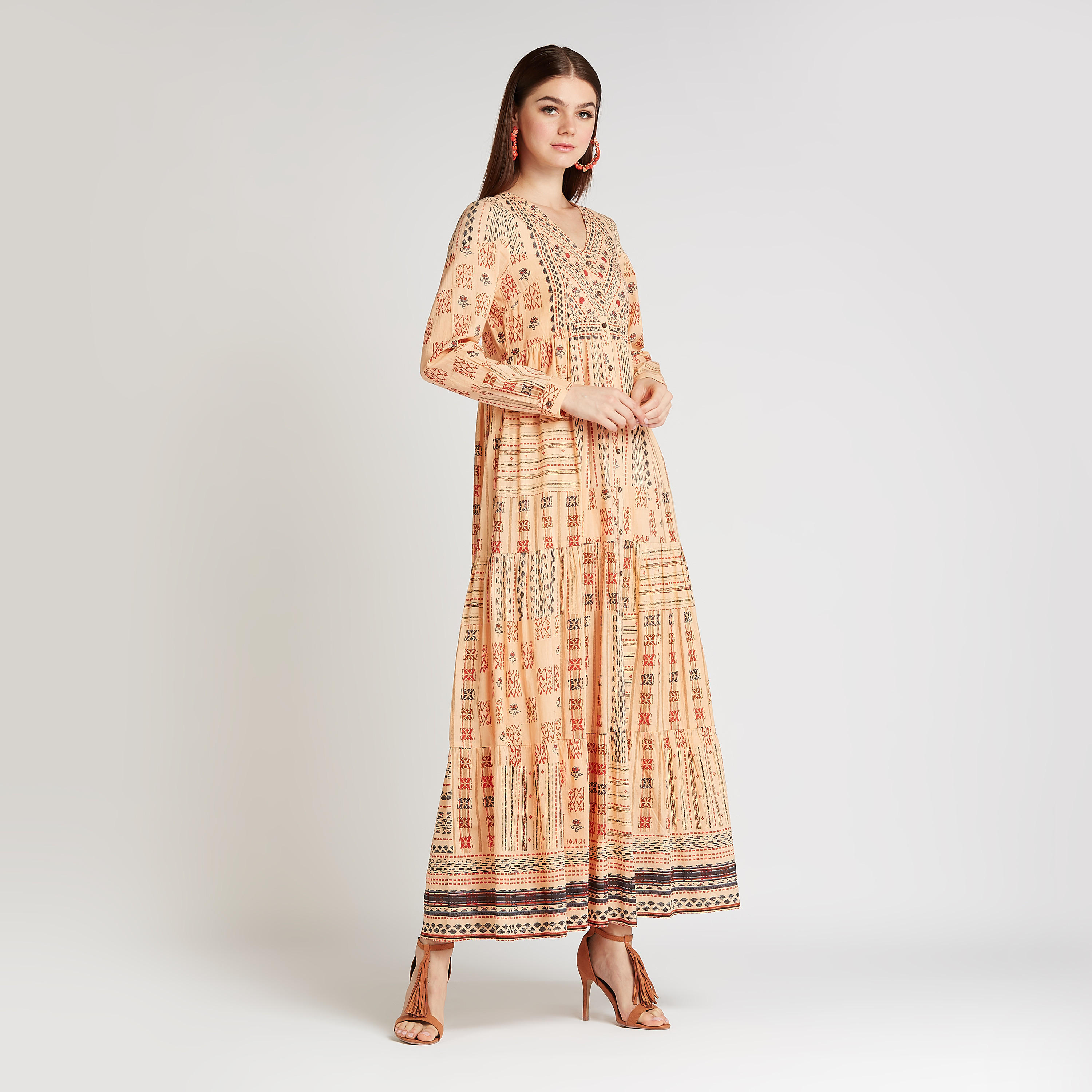 فستان طويل إيه لاين بياقة V وأكمام طويلة وطبعات-women-clothing-dresses-image-3
