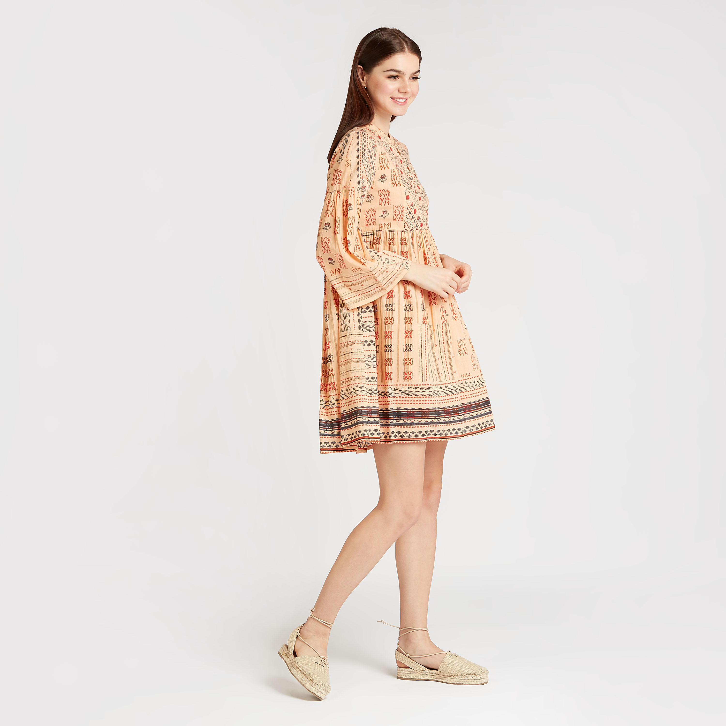 فستان قصير إيه لاين بأكمام 3/4  وطبعات-women-clothing-dresses-image-2