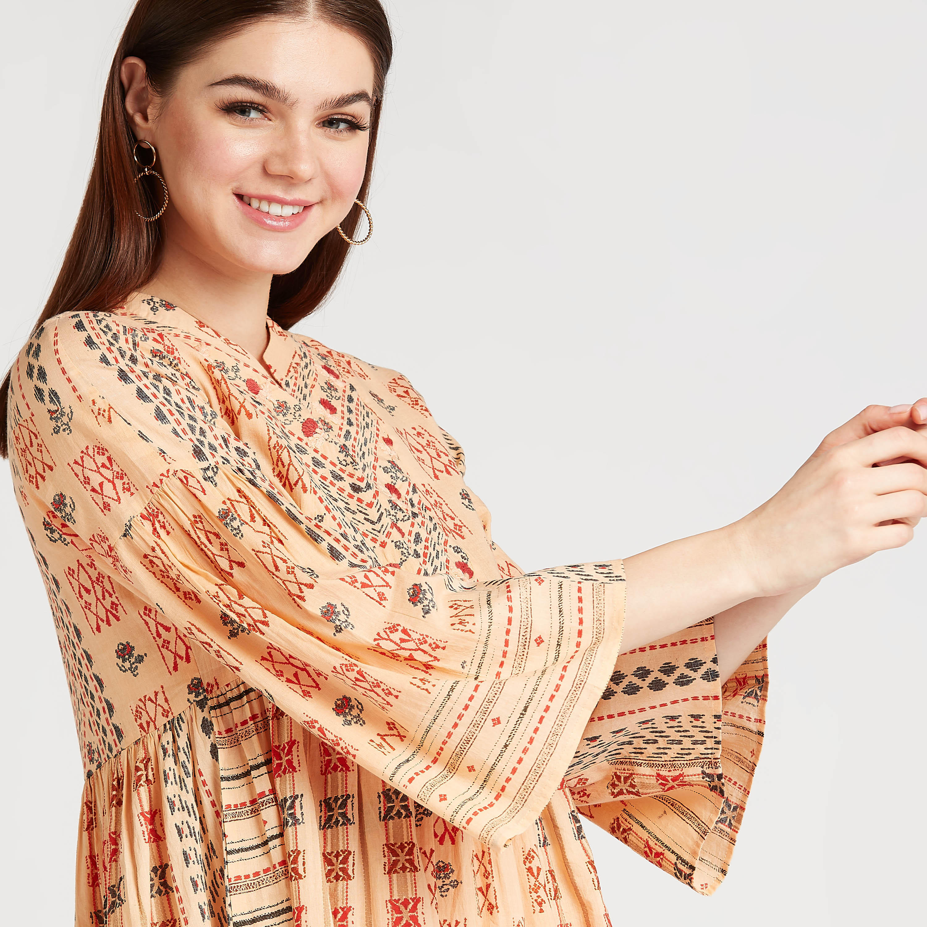 فستان قصير إيه لاين بأكمام 3/4  وطبعات-women-clothing-dresses-image-3