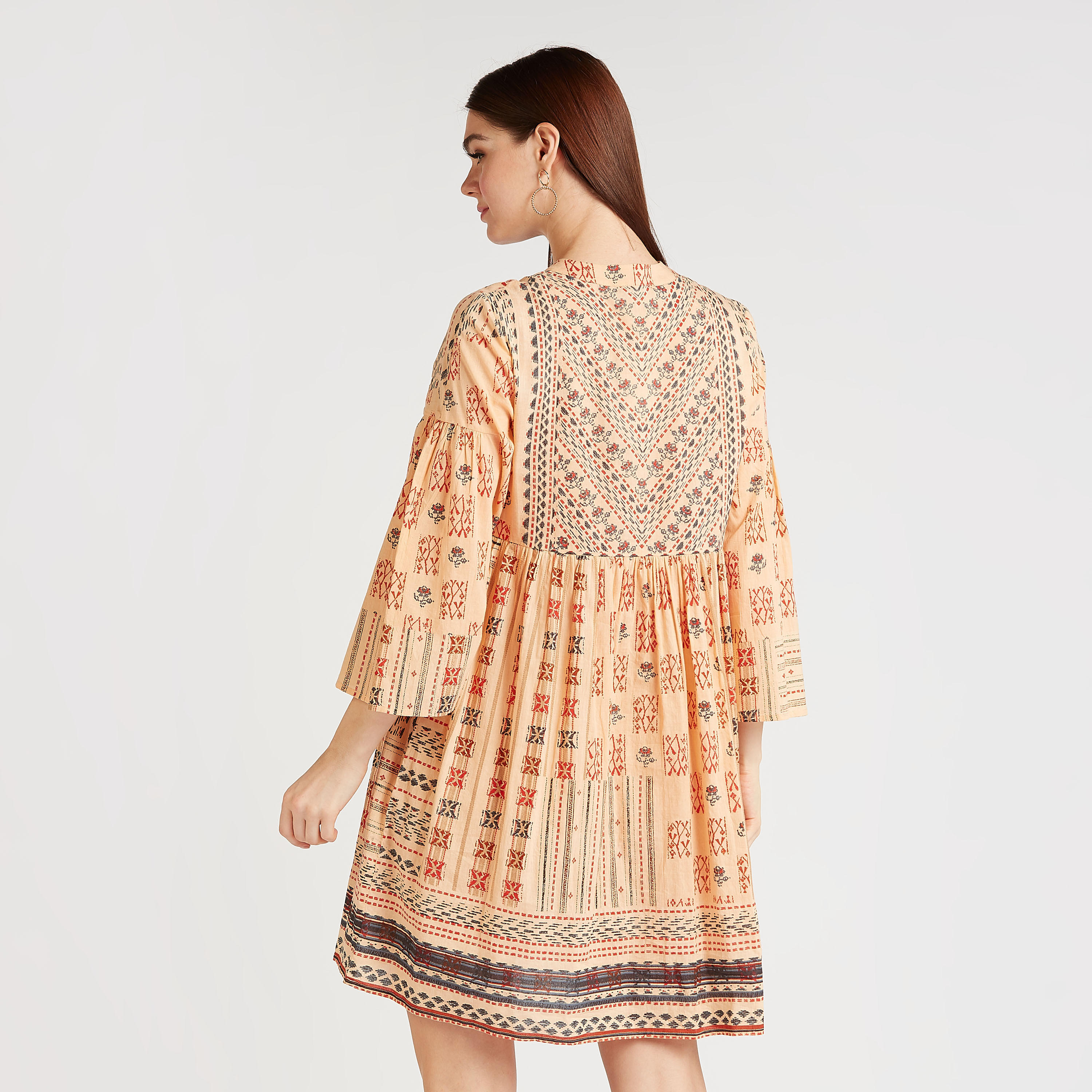 فستان قصير إيه لاين بأكمام 3/4  وطبعات-women-clothing-dresses-image-4
