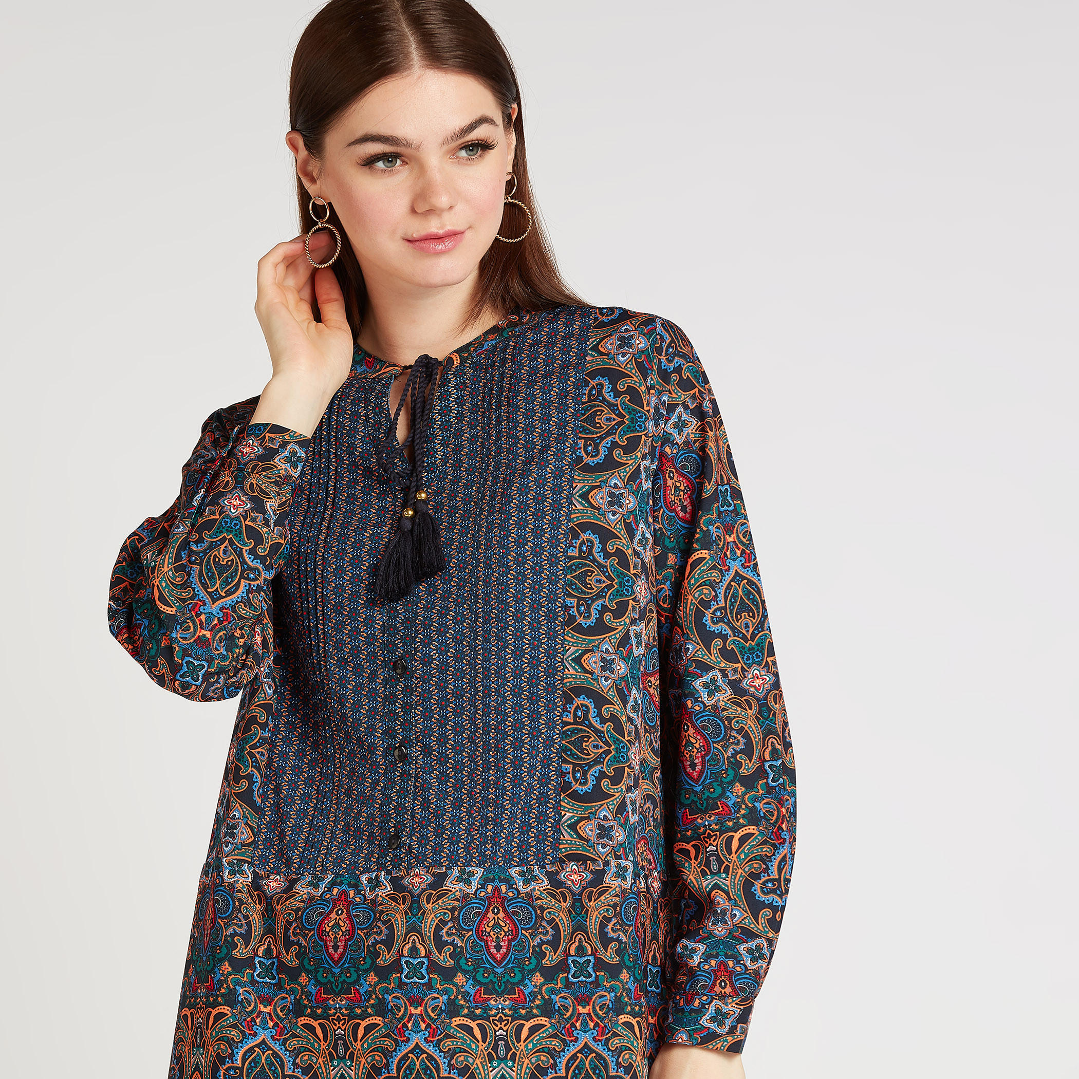 بلوزة طويلة بطبعات بأكمام طويلة وأربطة-women-clothing-shirtsandblouses-blouses-image-3