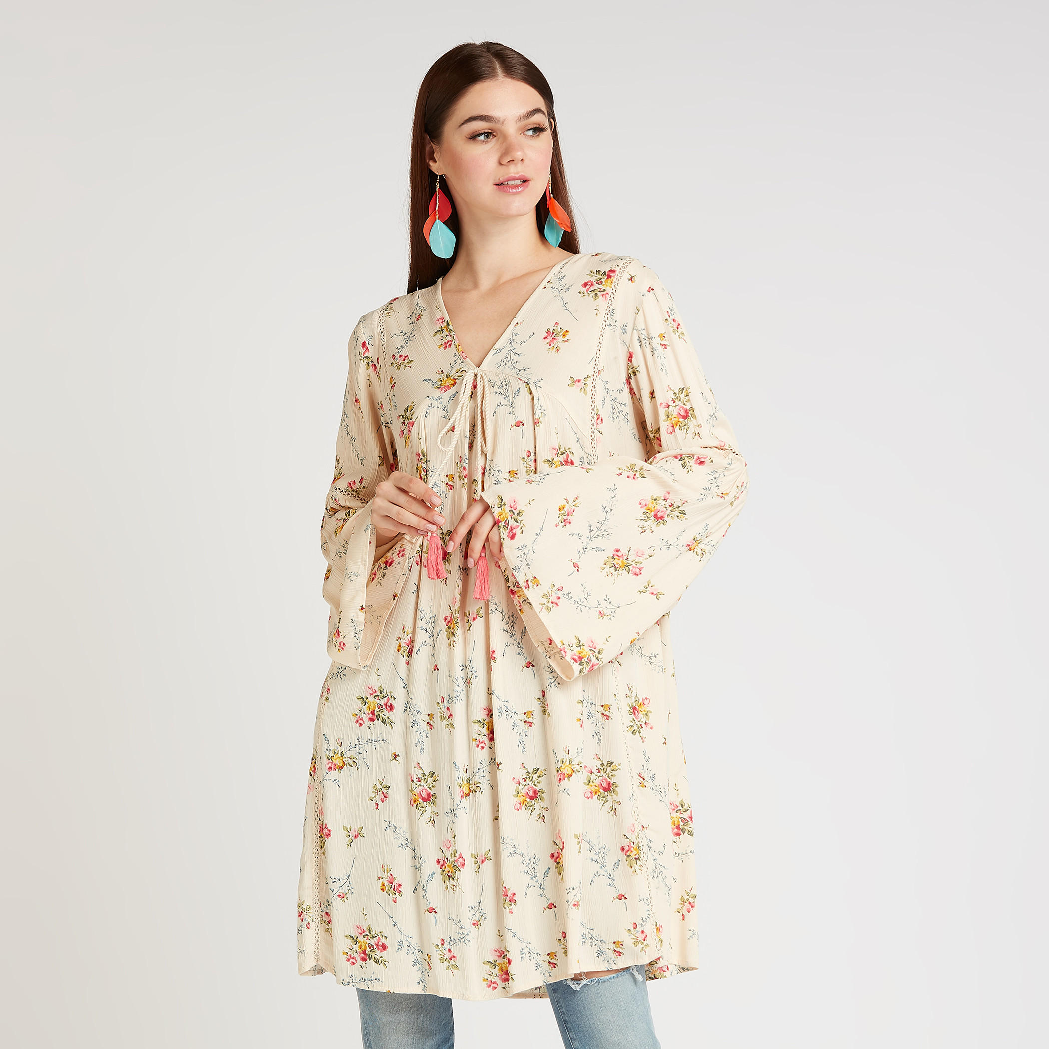 تونيك بأكمام واسعة ورباط وطبعات أزهار-women-clothing-shirtsandblouses-blouses-image-1