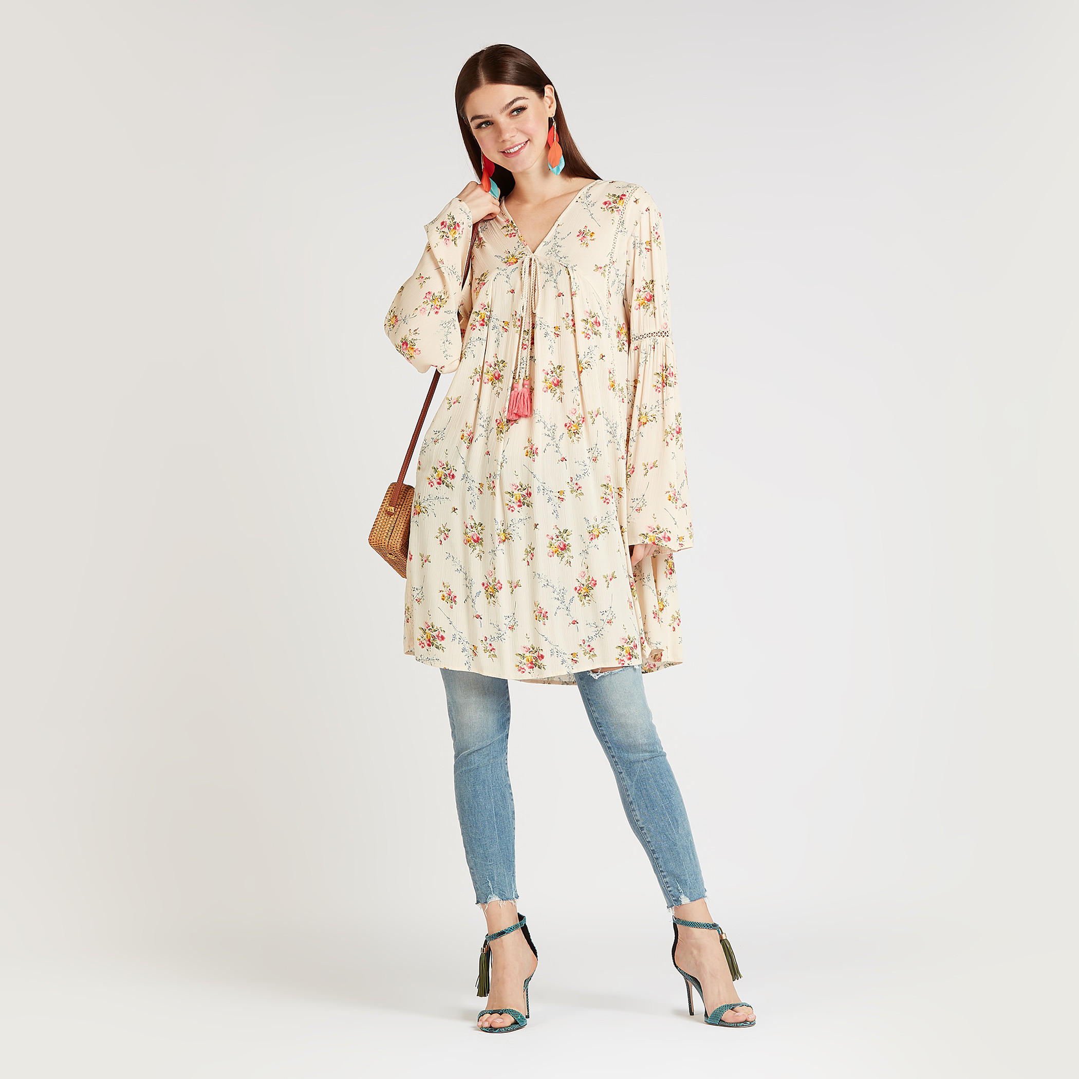 تونيك بأكمام واسعة ورباط وطبعات أزهار-women-clothing-shirtsandblouses-blouses-image-2