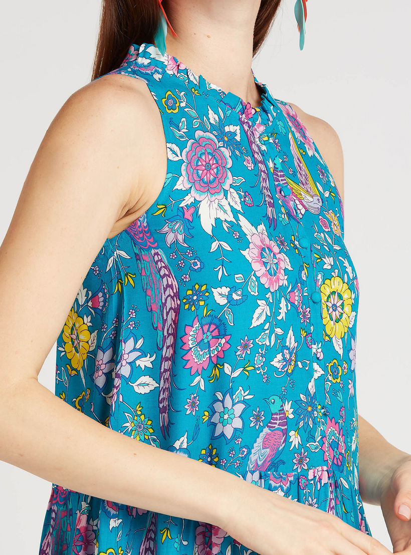 فستان ميدي إيه لاين دون أكمام بطبعات أزهار وتفاصيل كشكشة-women-clothing-dresses-image-5