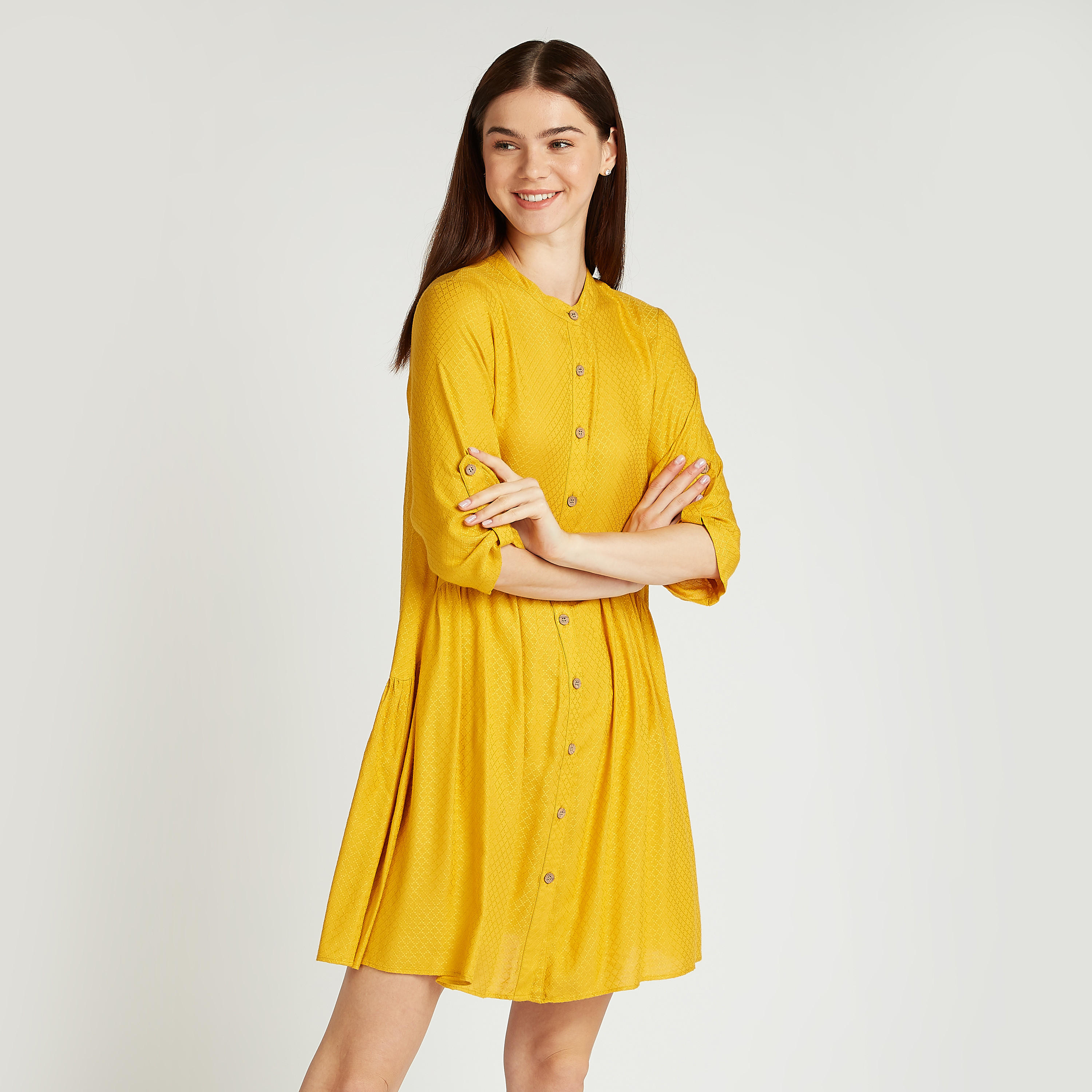 تونيك بارز الملمس بياقة ماندارين وأكمام 3/4-women-clothing-shirtsandblouses-blouses-image-1