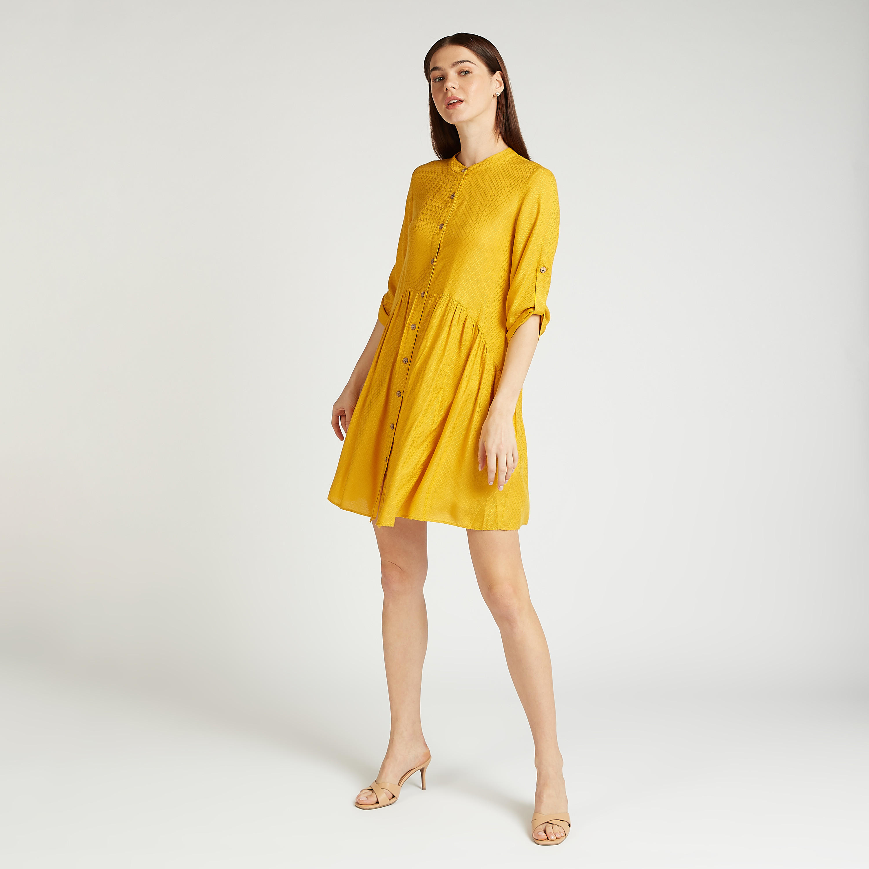تونيك بارز الملمس بياقة ماندارين وأكمام 3/4-women-clothing-shirtsandblouses-blouses-image-2