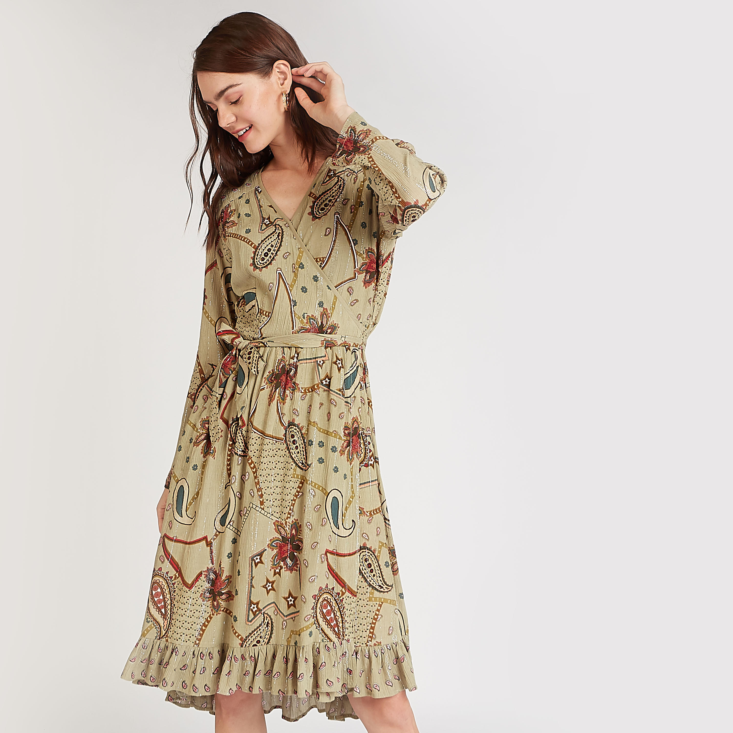 فستان مستدام ميدي ايه لاين بأكمام طويلة وأربطة وطبعات-women-clothing-dresses-image-1