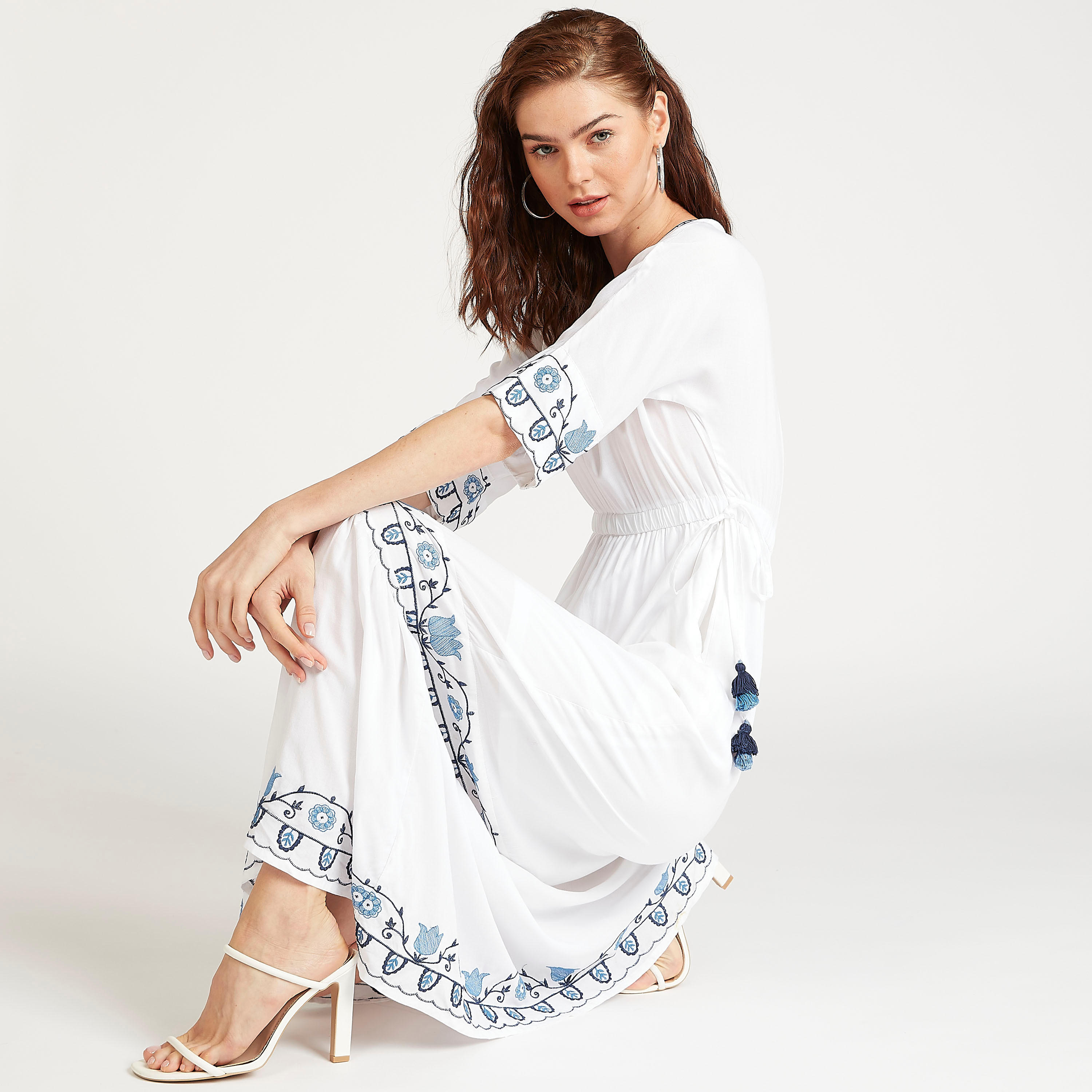 Sustainable Embroidered A-line Maxi Dress with Short Sleeves-women-clothing-dresses-image-1