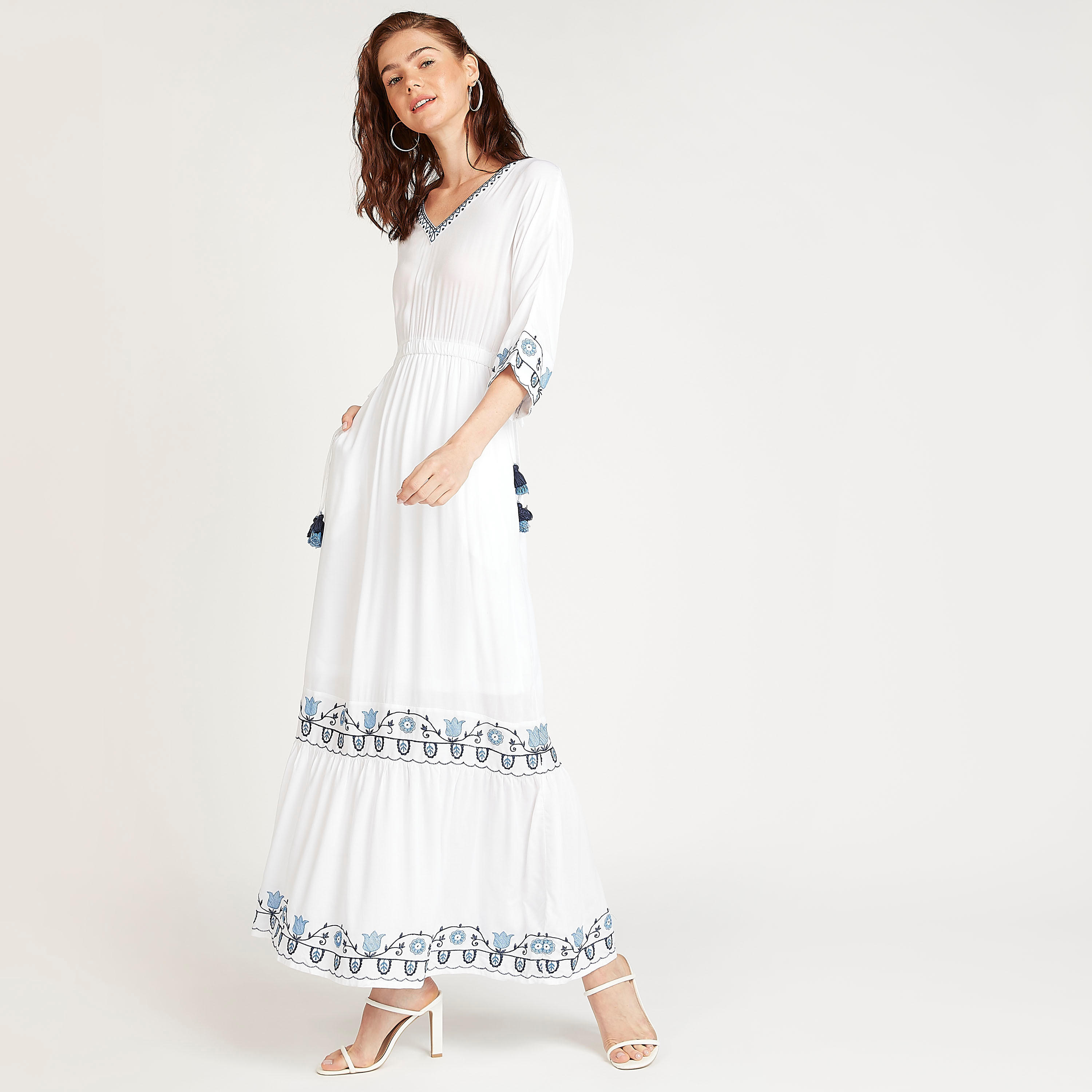 Sustainable Embroidered A-line Maxi Dress with Short Sleeves-women-clothing-dresses-image-2