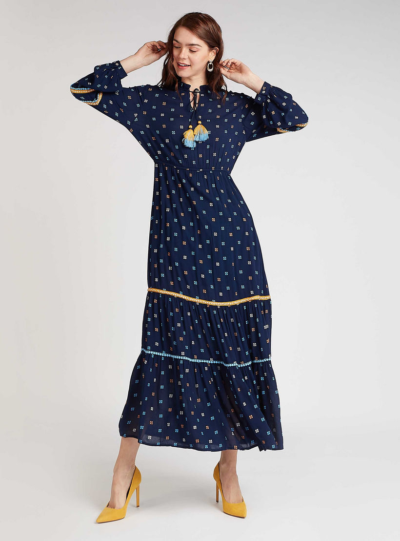 فستان مستدام طويل ايه لاين بأكمام بيشوب وأربطة وطبعات-women-clothing-dresses-image-1