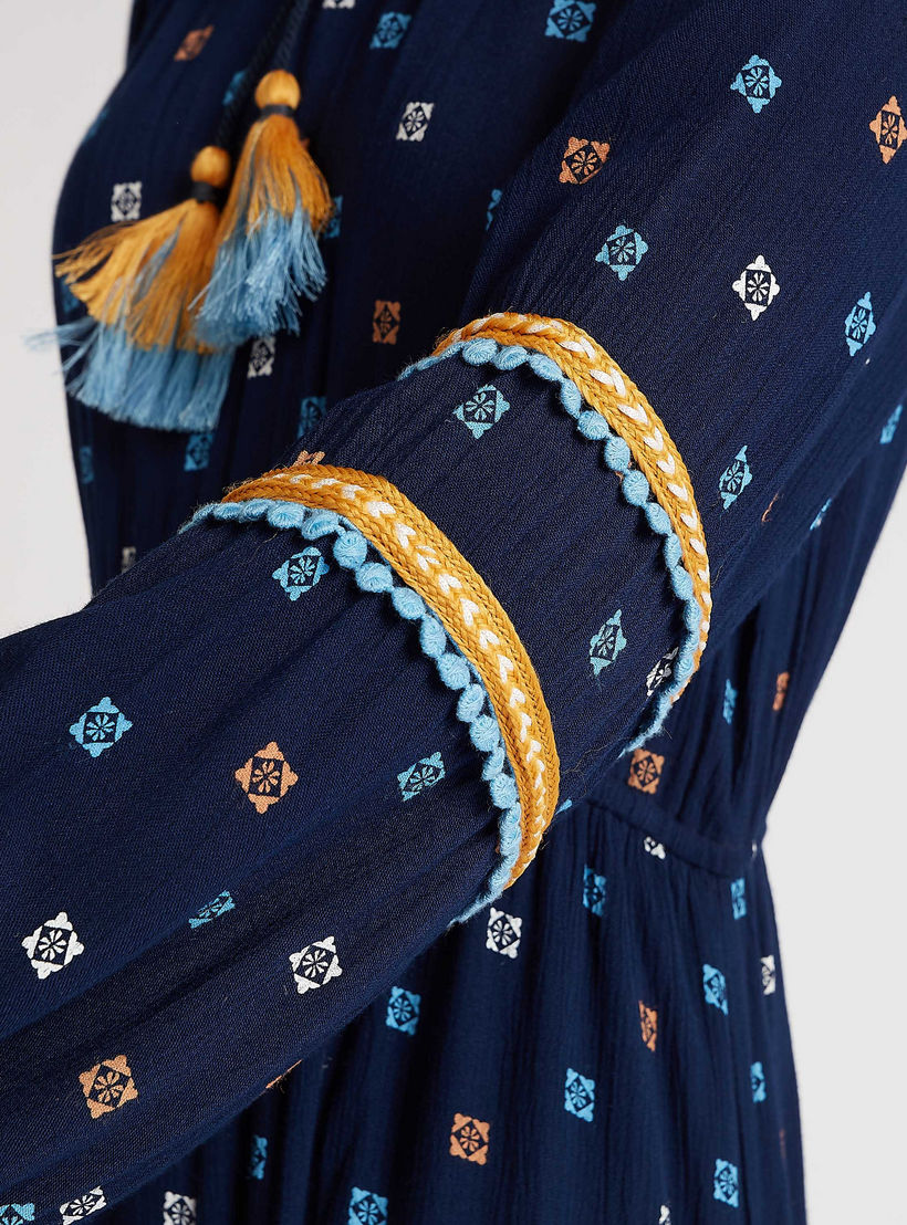فستان مستدام طويل ايه لاين بأكمام بيشوب وأربطة وطبعات-women-clothing-dresses-image-3