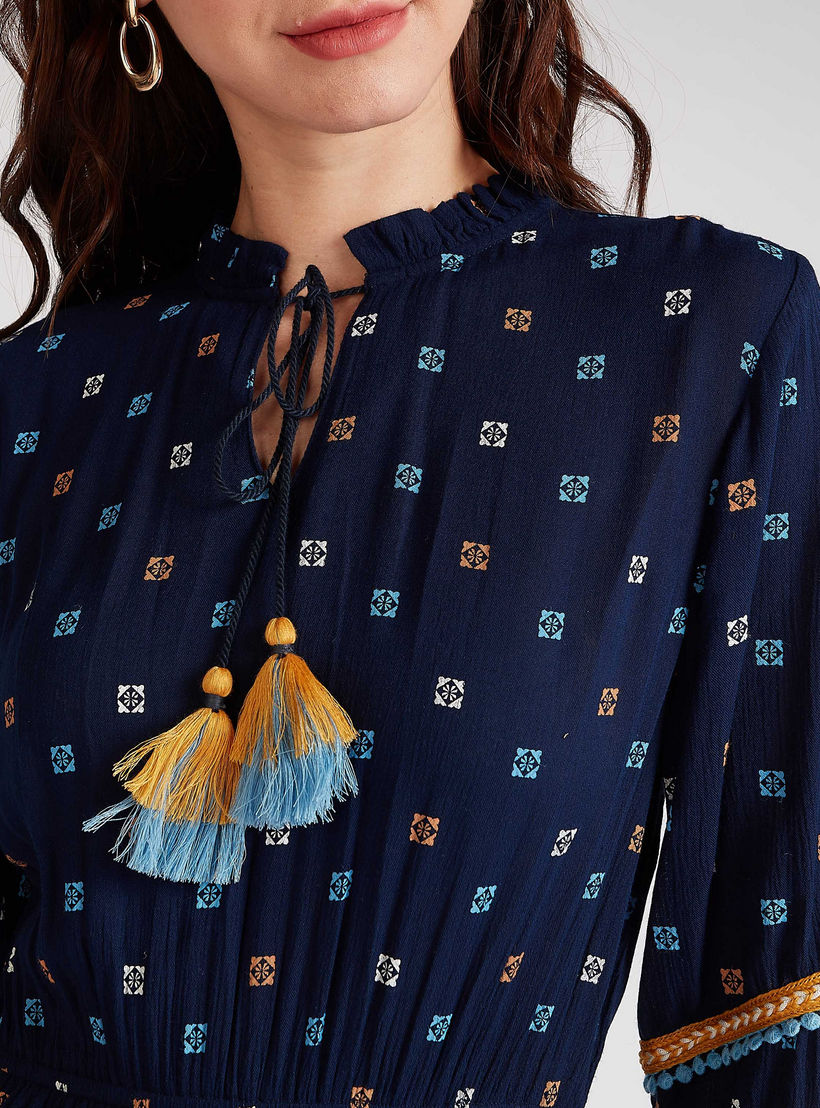 فستان مستدام طويل ايه لاين بأكمام بيشوب وأربطة وطبعات-women-clothing-dresses-image-5
