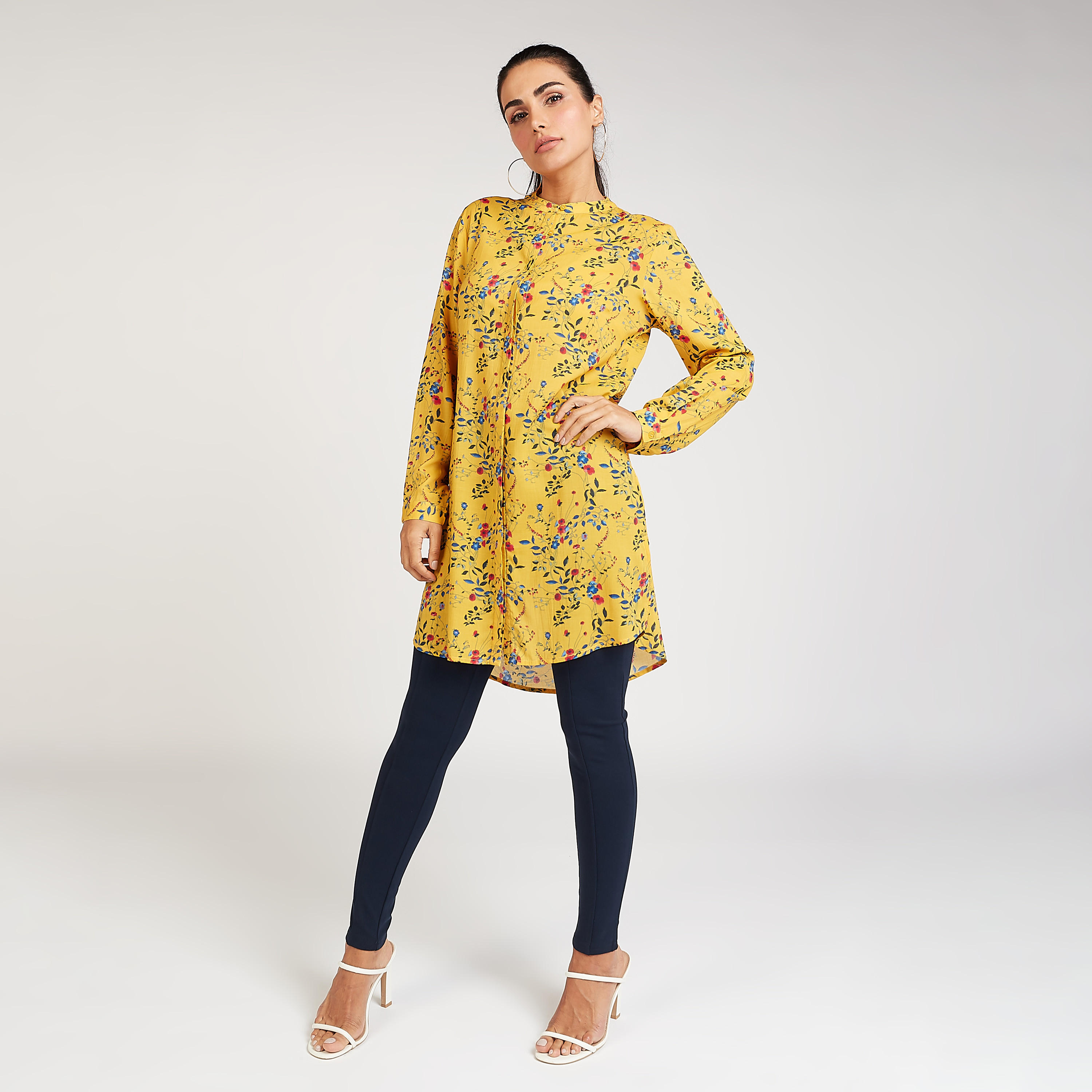 تونيك بياقة ماندارين وأكمام طويلة وطبعات أزهار-women-clothing-shirtsandblouses-blouses-image-2