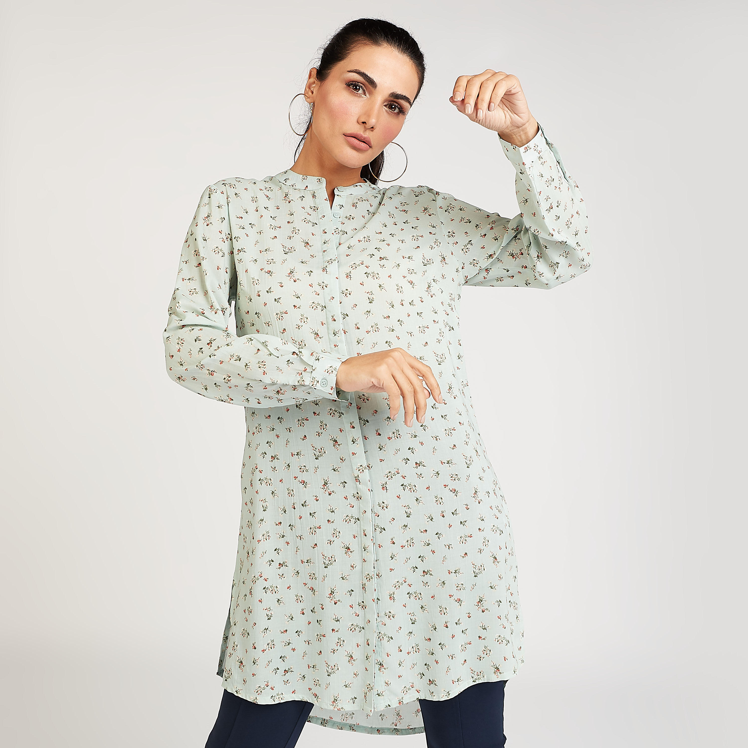 بلوزة بياقة ماندارين وأكمام طويلة وطبعات أزهار-women-clothing-shirtsandblouses-blouses-image-6