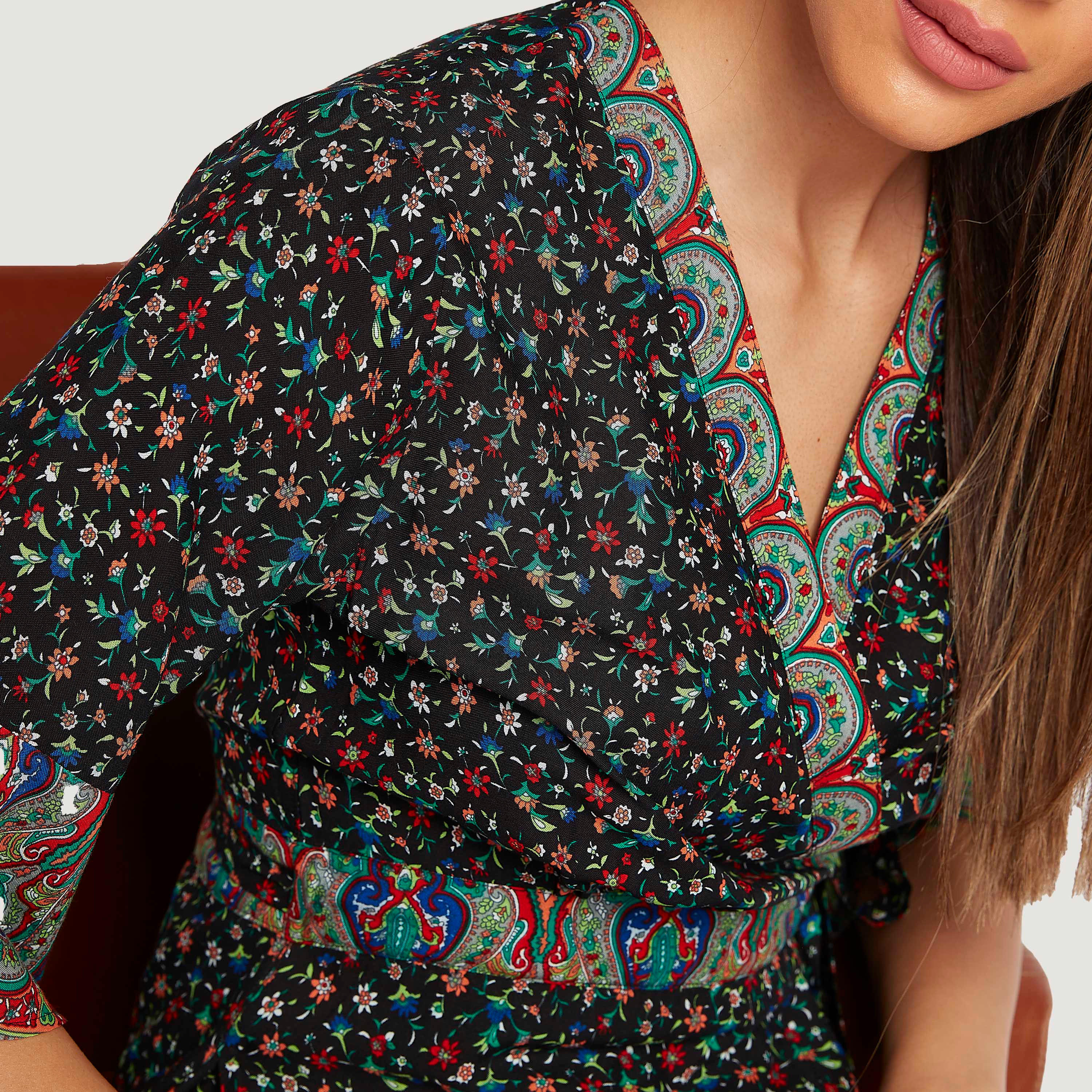 فستان ميدي إيه لاين بطبعات أزهار وأكمام قصيرة-women-clothing-dresses-image-3