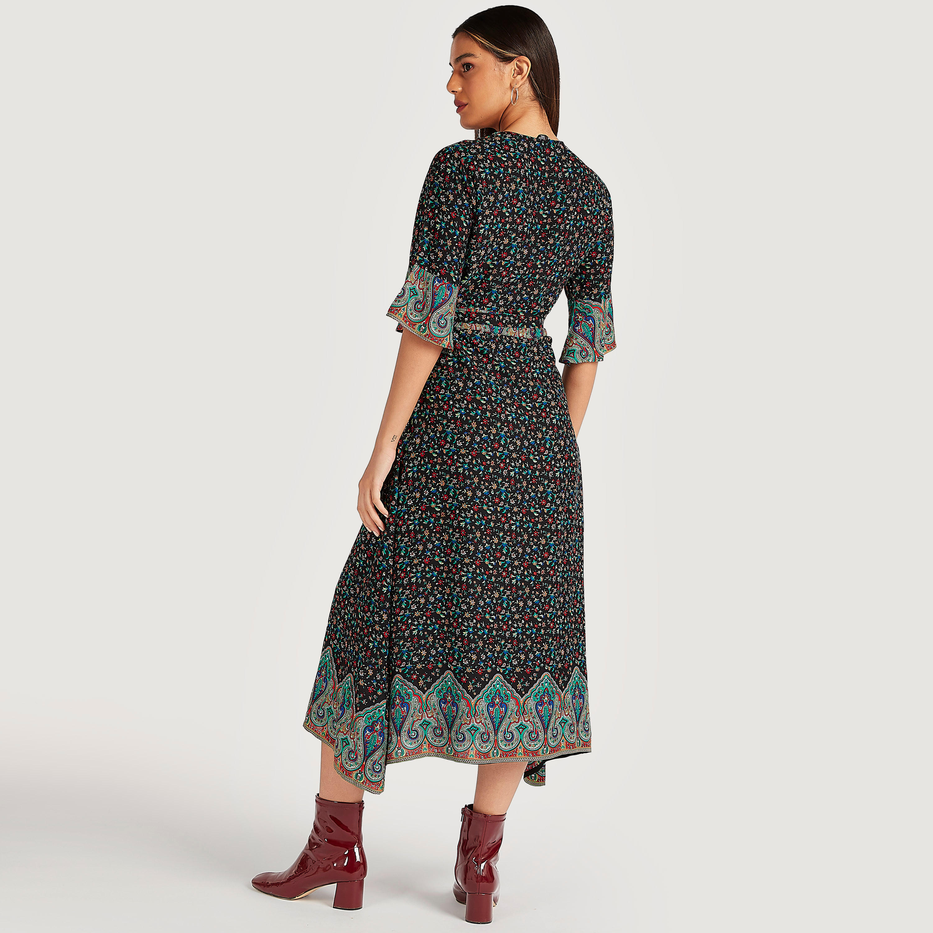 فستان ميدي إيه لاين بطبعات أزهار وأكمام قصيرة-women-clothing-dresses-image-4