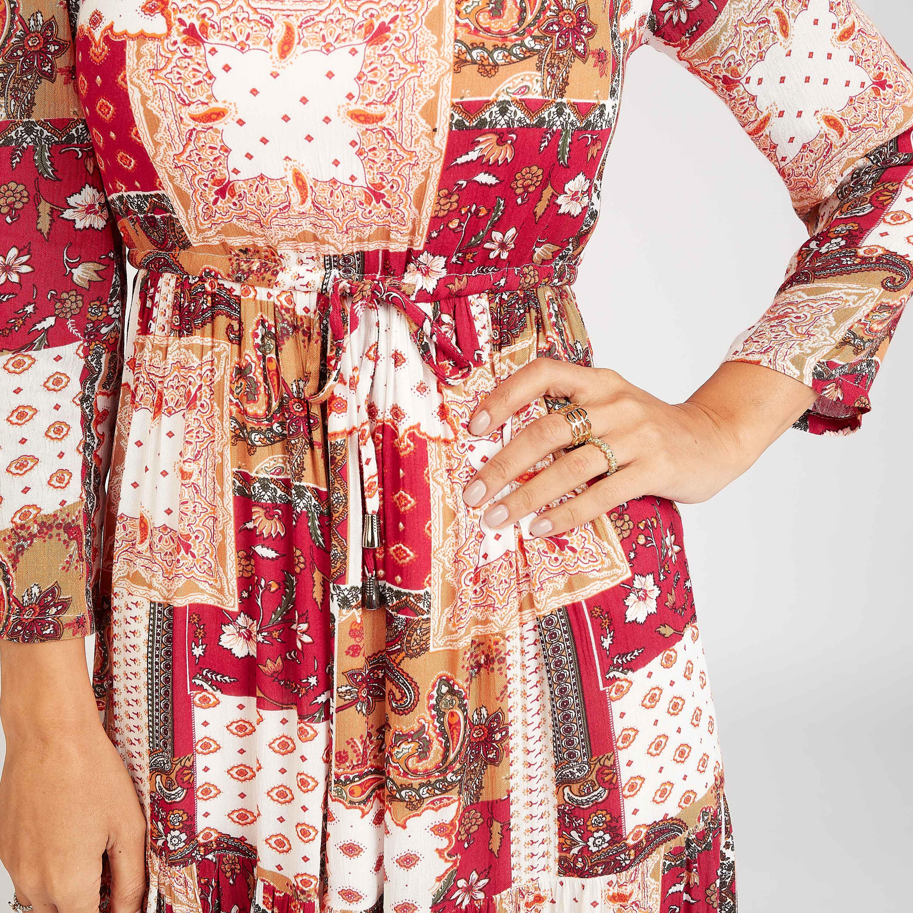 فستان إيه لاين طويل بياقة V وأكمام طويلة و طبعات أزهار-women-clothing-dresses-image-2