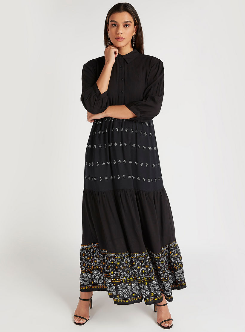 فستان إيه لاين بطبعات أزهار وأكمام 3/4 وياقة عادية-women-clothing-dresses-image-2