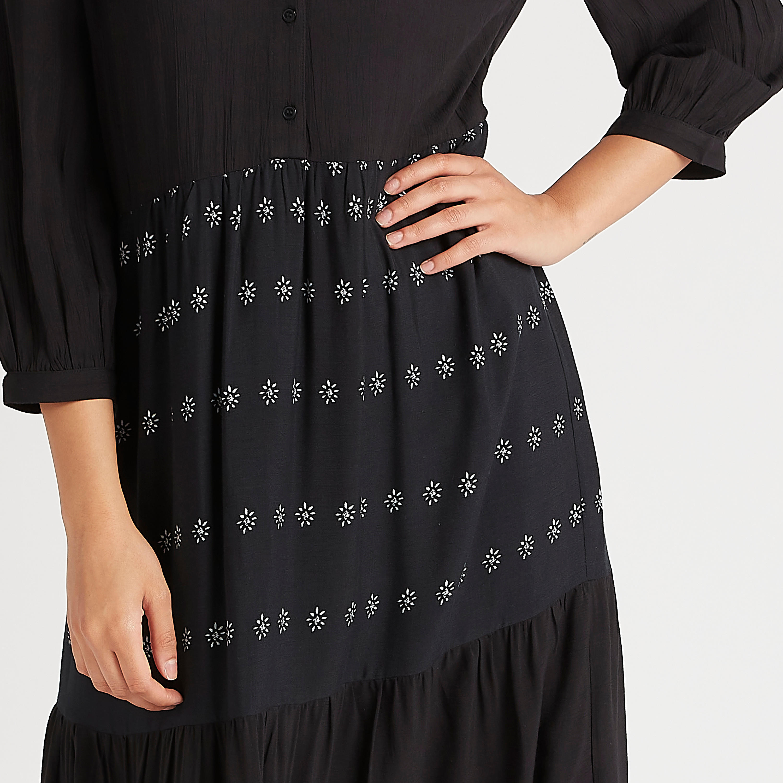 فستان إيه لاين بطبعات أزهار وأكمام 3/4 وياقة عادية-women-clothing-dresses-image-3