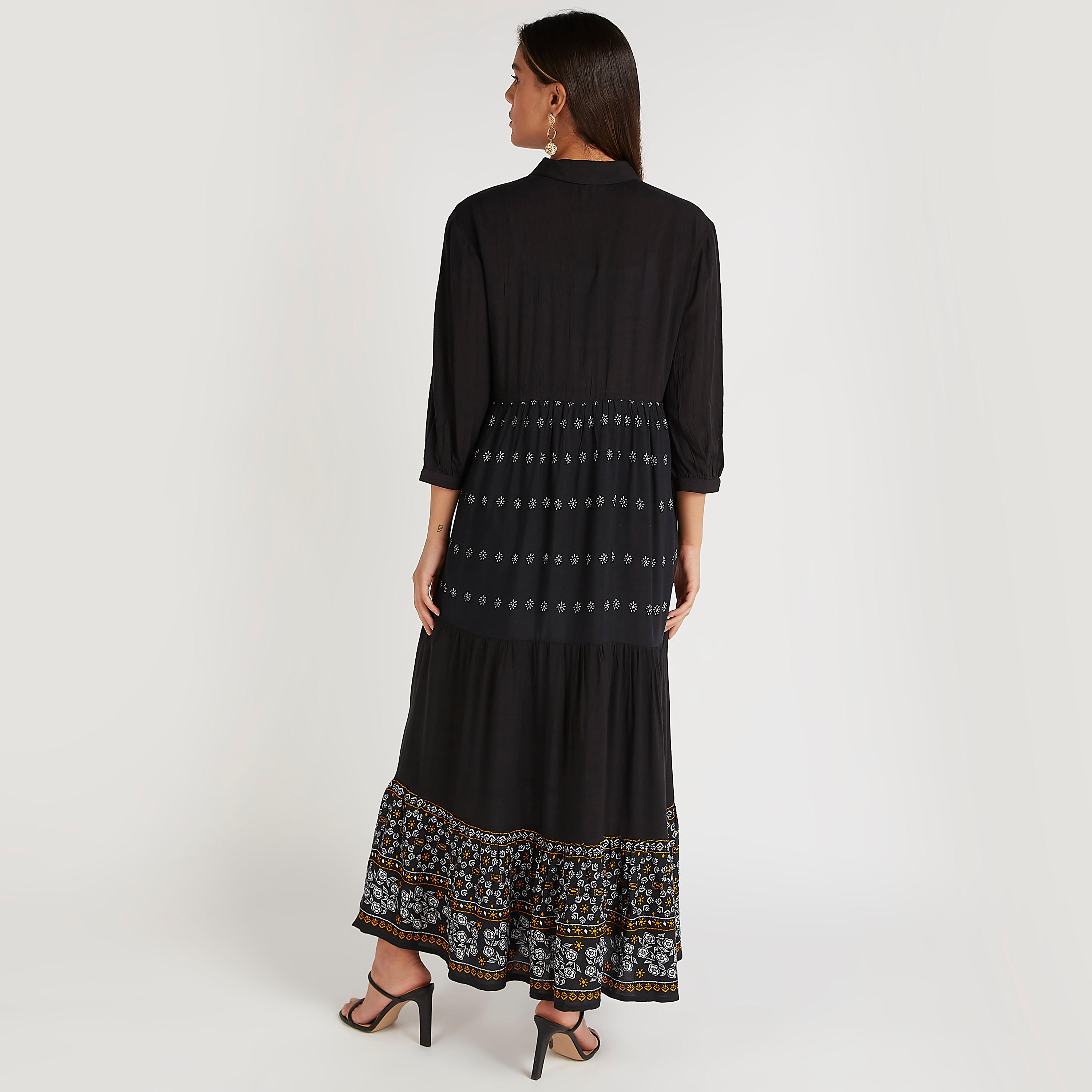 فستان إيه لاين بطبعات أزهار وأكمام 3/4 وياقة عادية-women-clothing-dresses-image-4