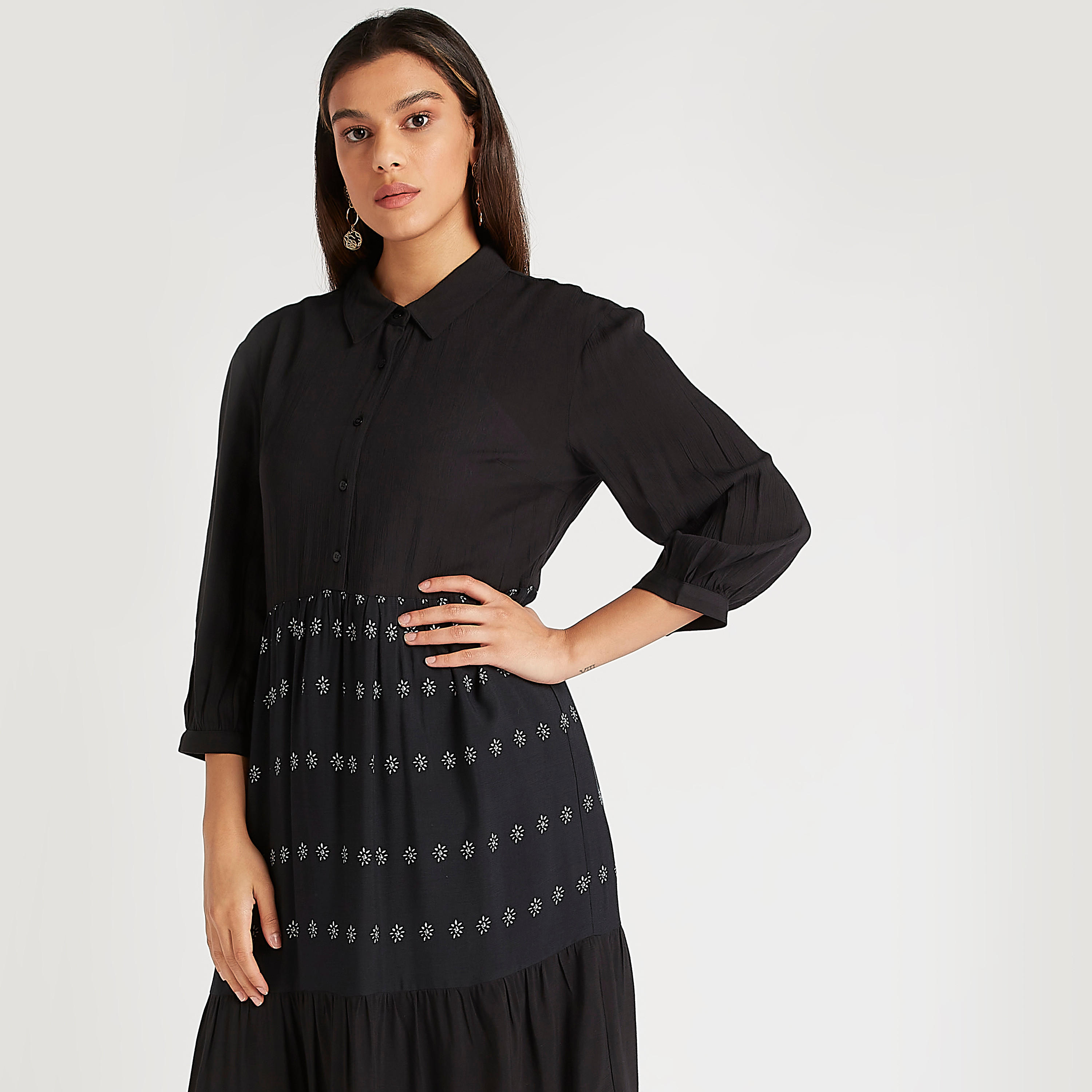 فستان إيه لاين بطبعات أزهار وأكمام 3/4 وياقة عادية-women-clothing-dresses-image-5