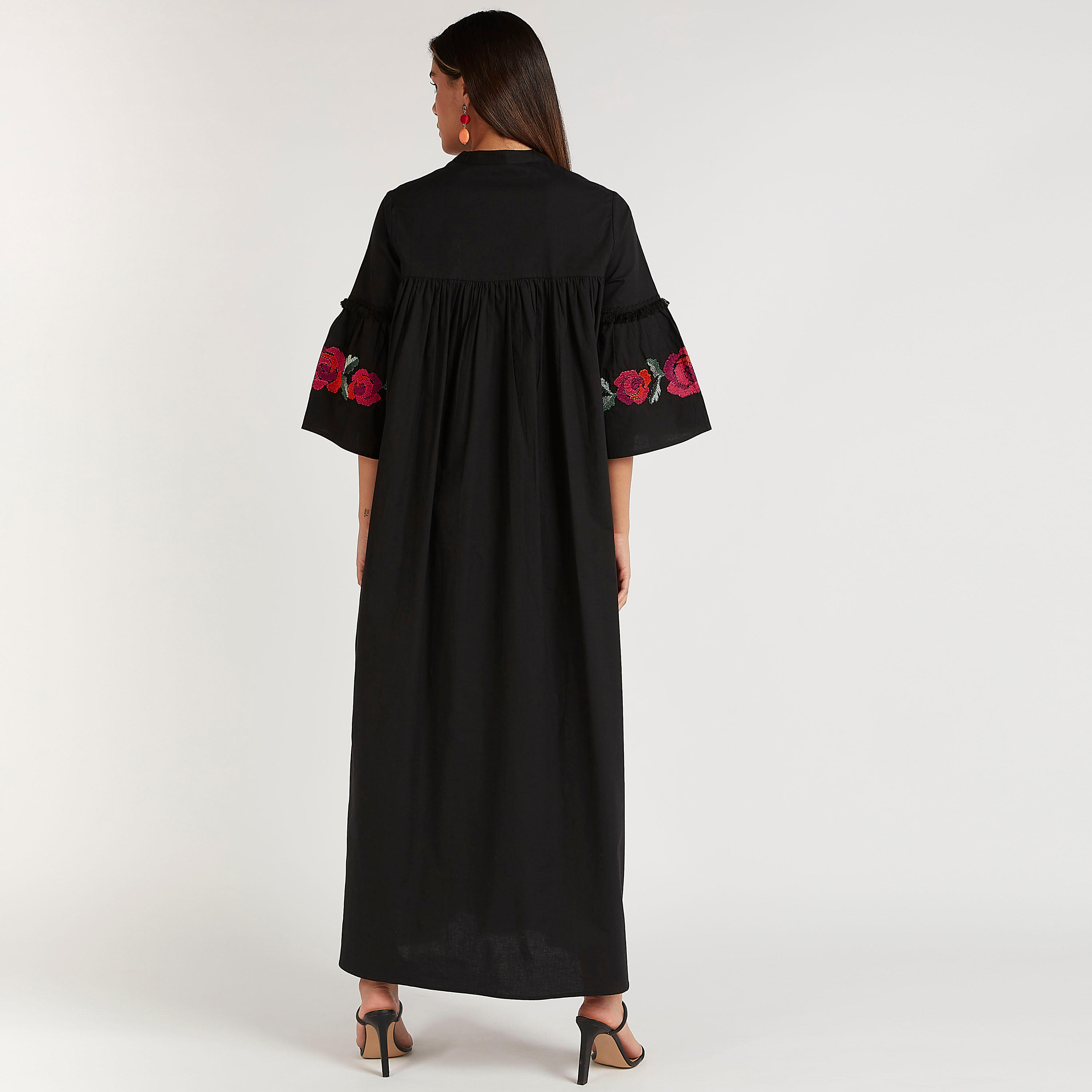 Embroidered Maxi A-line Dress with Mandarin Collar-women-clothing-dresses-image-4