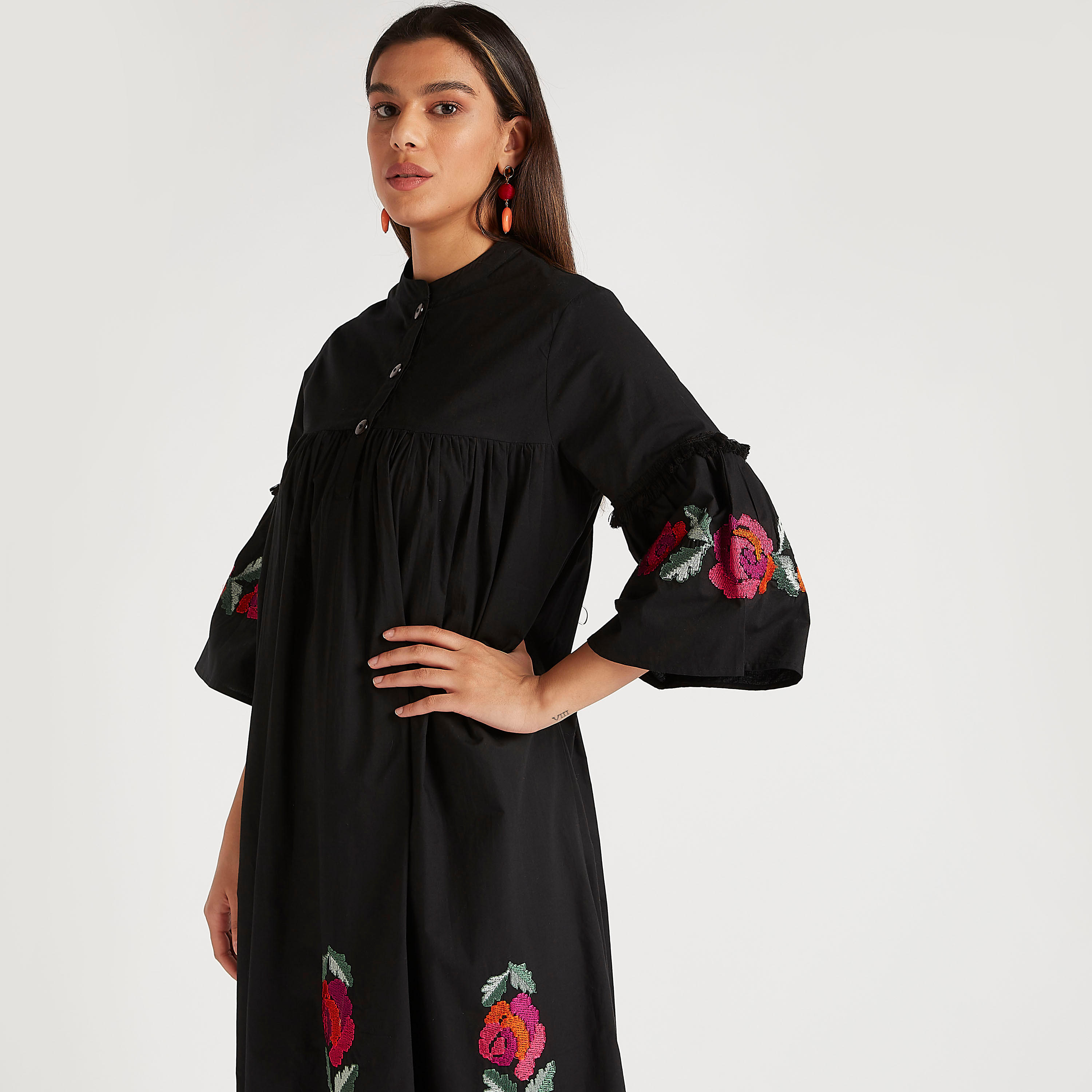 Embroidered Maxi A-line Dress with Mandarin Collar-women-clothing-dresses-image-5