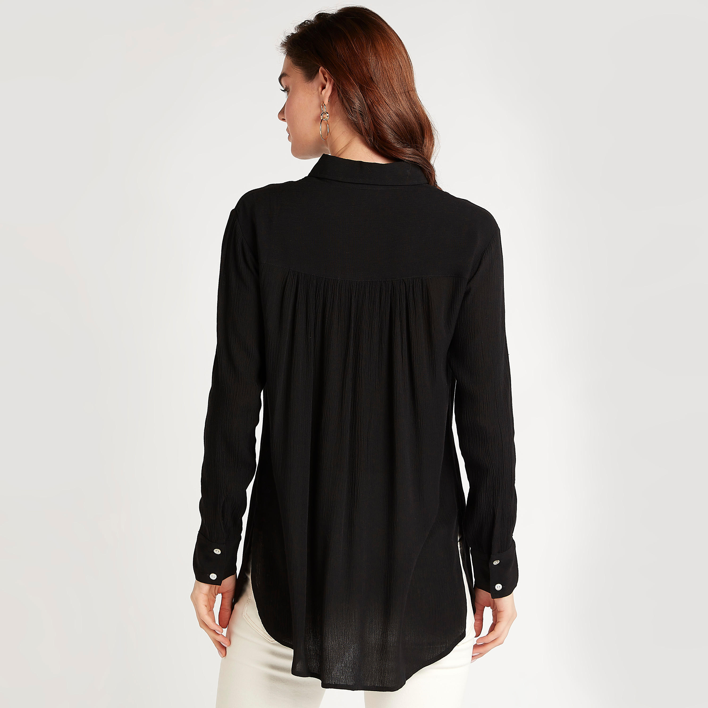 Textured Shirt with Long Sleeves and Lace Inserts-women-clothing-shirtsandblouses-shirts-image-4