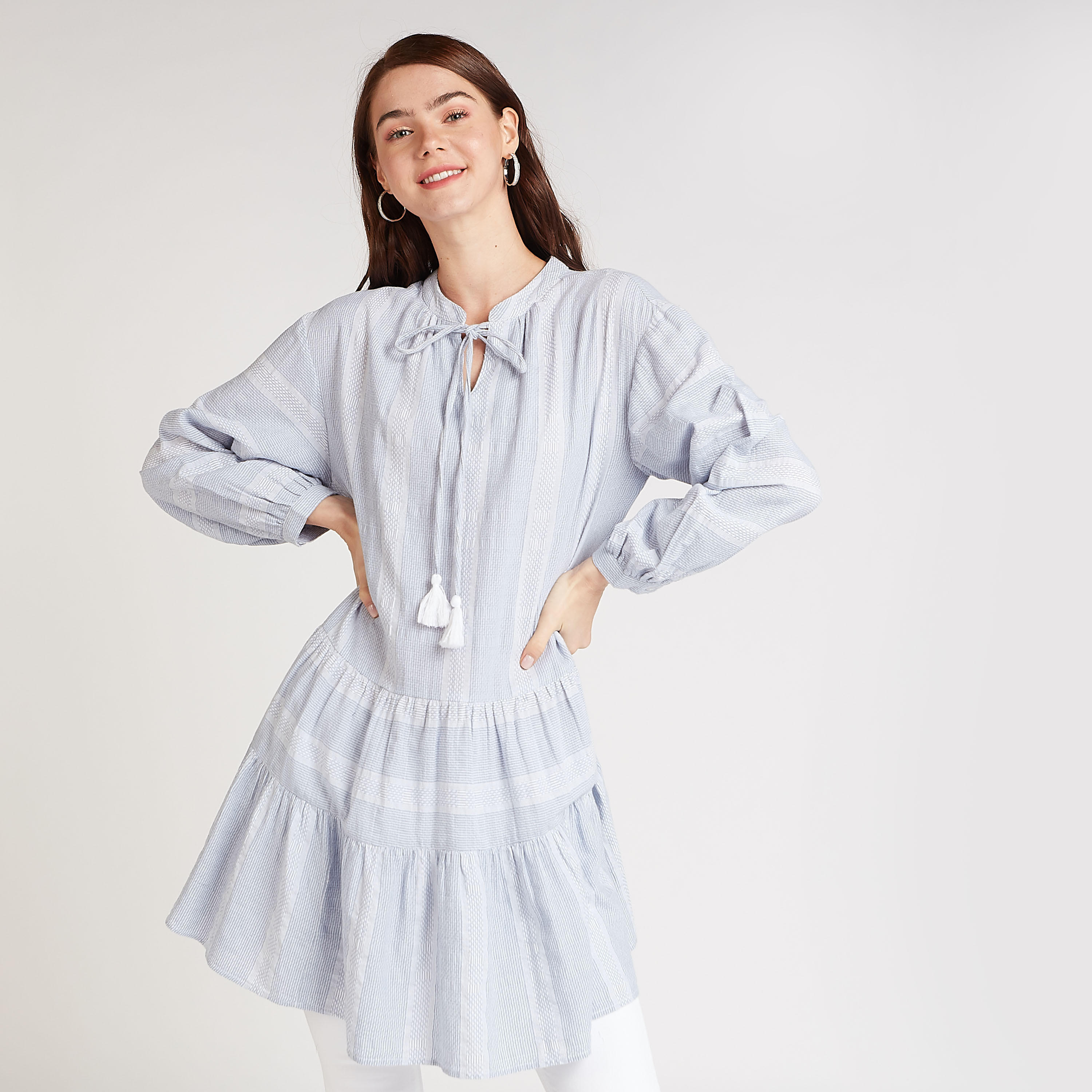 Sustainable Textured Top with Bishop Sleeves and Tie Ups-women-clothing-shirtsandblouses-blouses-image-1