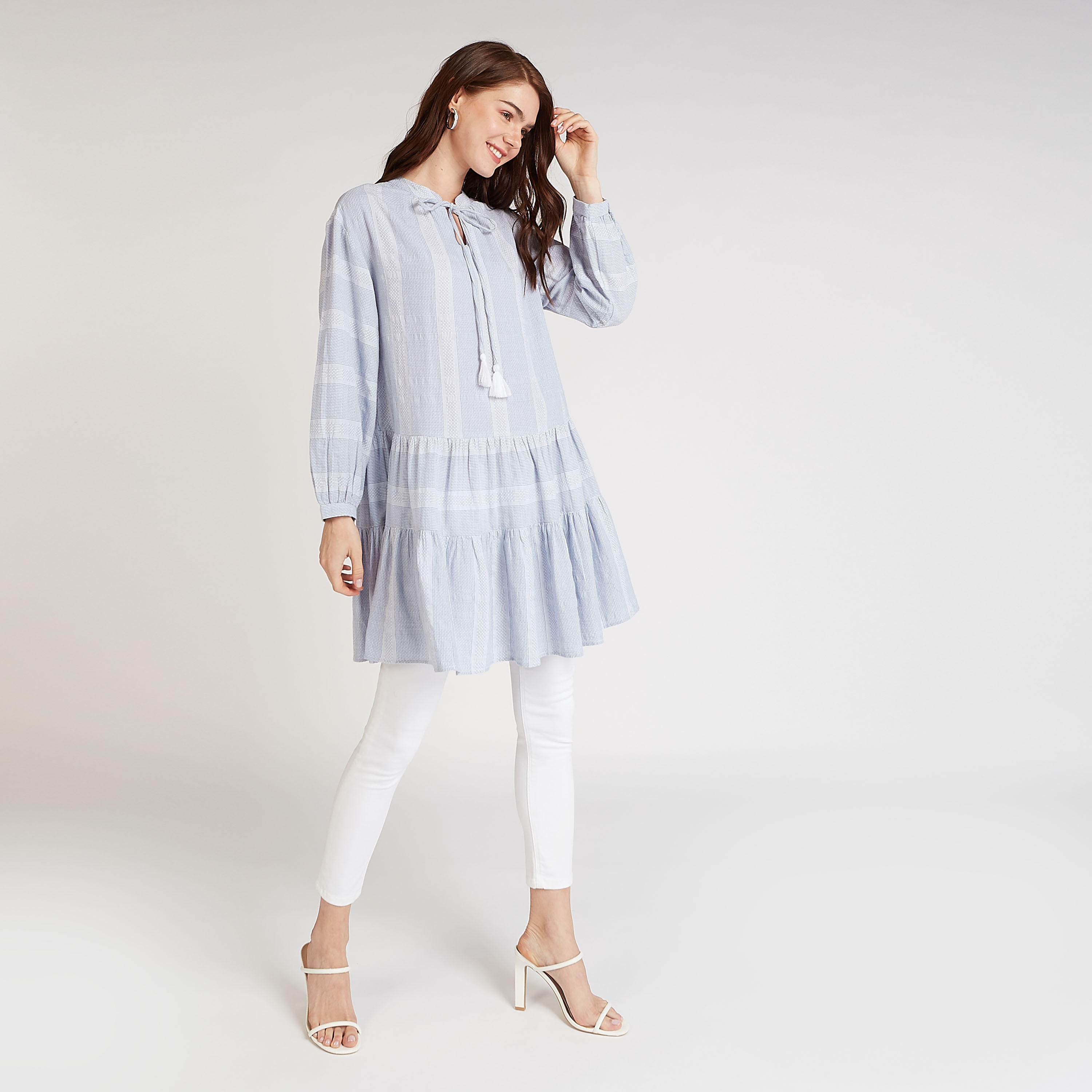 Sustainable Textured Top with Bishop Sleeves and Tie Ups-women-clothing-shirtsandblouses-blouses-image-2