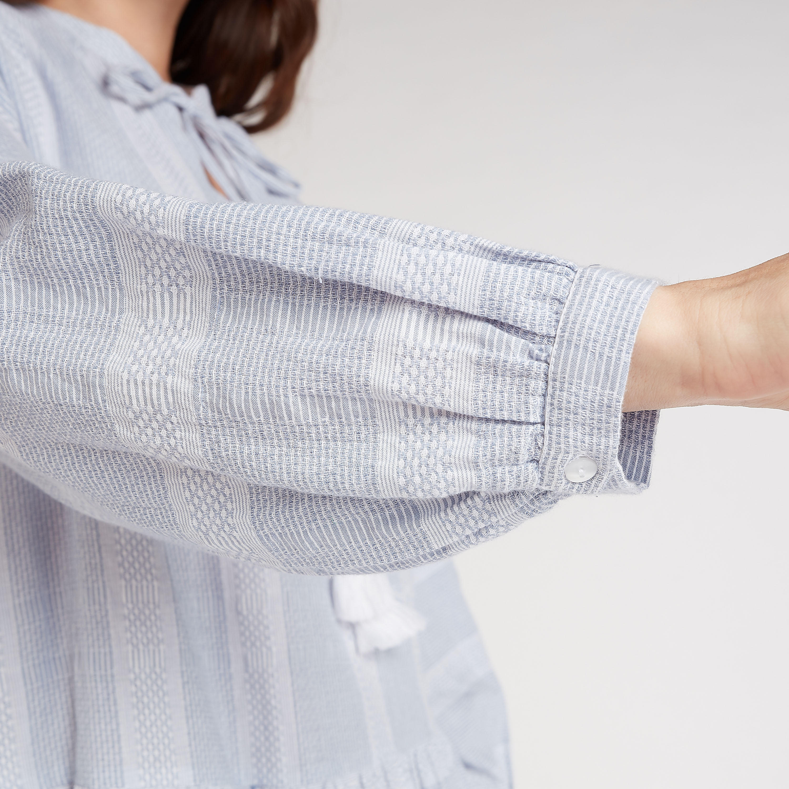 Sustainable Textured Top with Bishop Sleeves and Tie Ups-women-clothing-shirtsandblouses-blouses-image-3