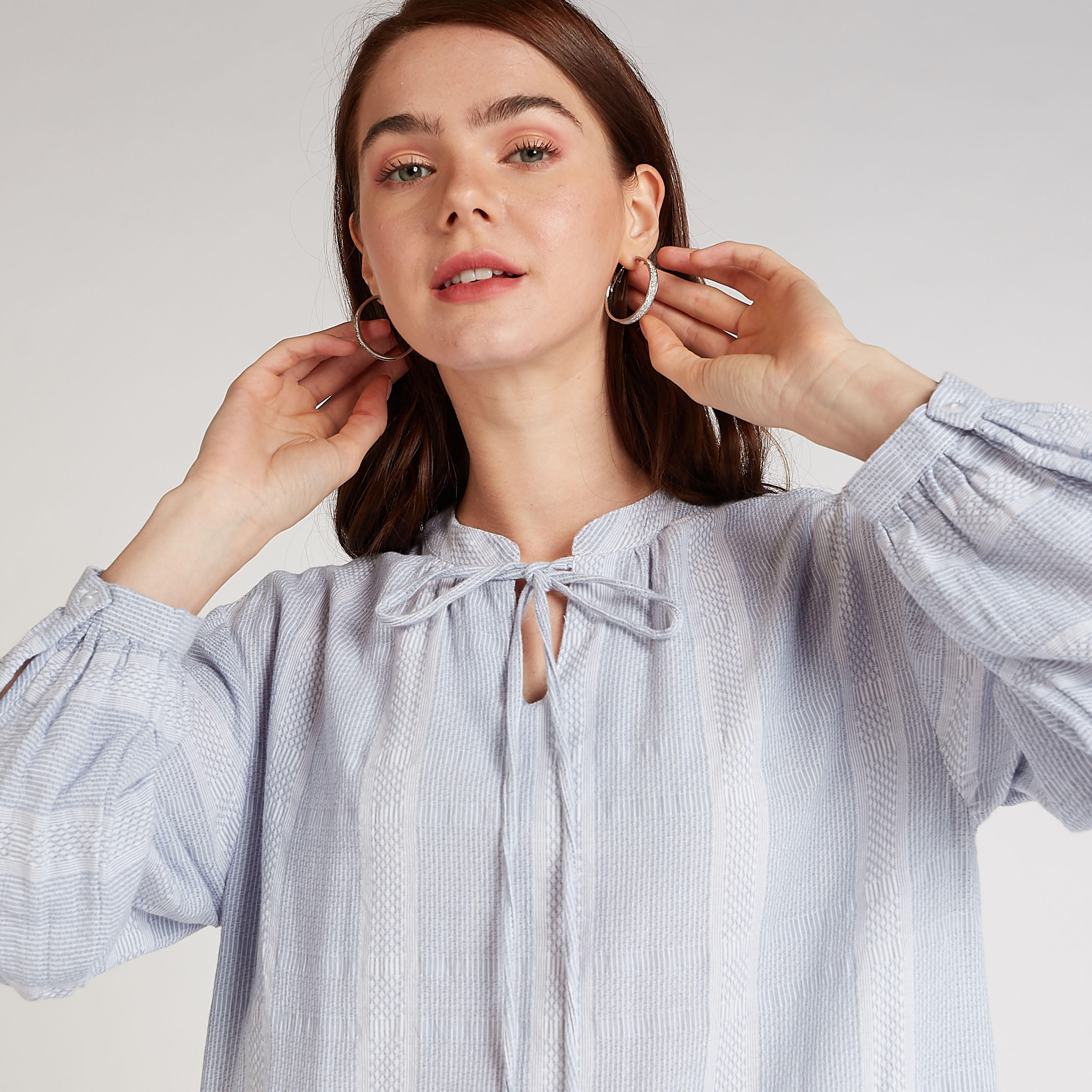 Sustainable Textured Top with Bishop Sleeves and Tie Ups-women-clothing-shirtsandblouses-blouses-image-5