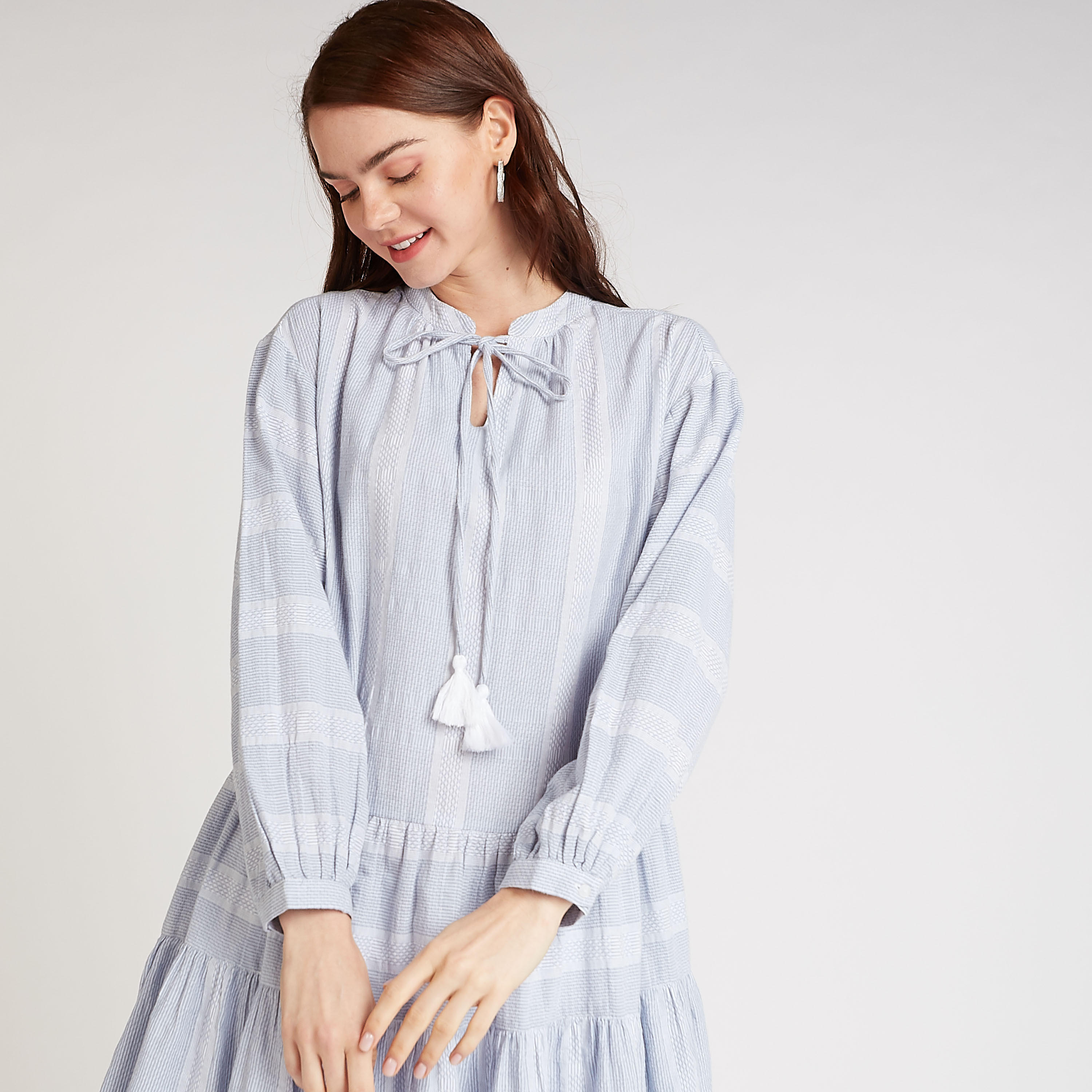 Sustainable Textured Top with Bishop Sleeves and Tie Ups-women-clothing-shirtsandblouses-blouses-image-6
