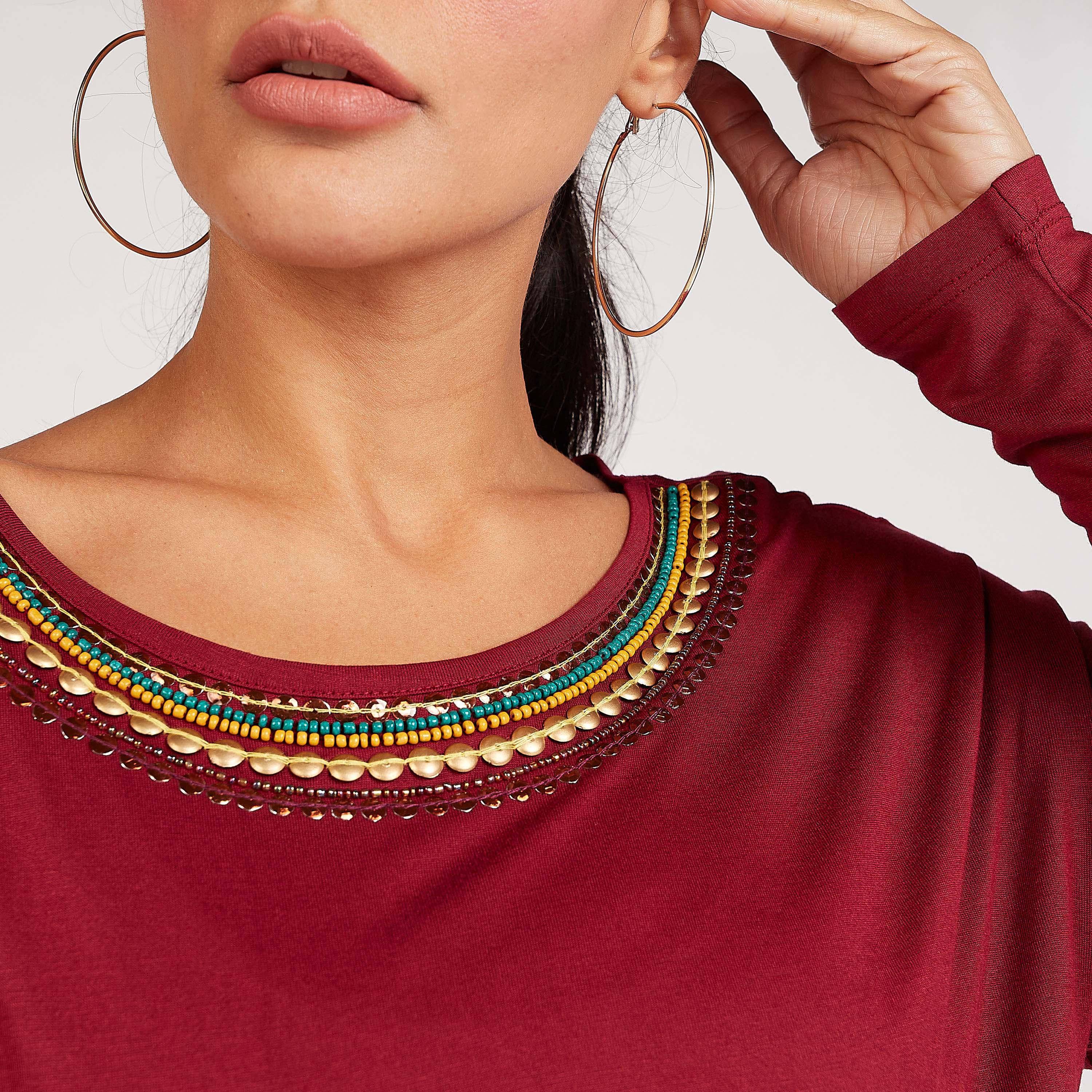 Embellished Detail Top with Round Neck and Long Sleeves-women-clothing-tshirts-image-3