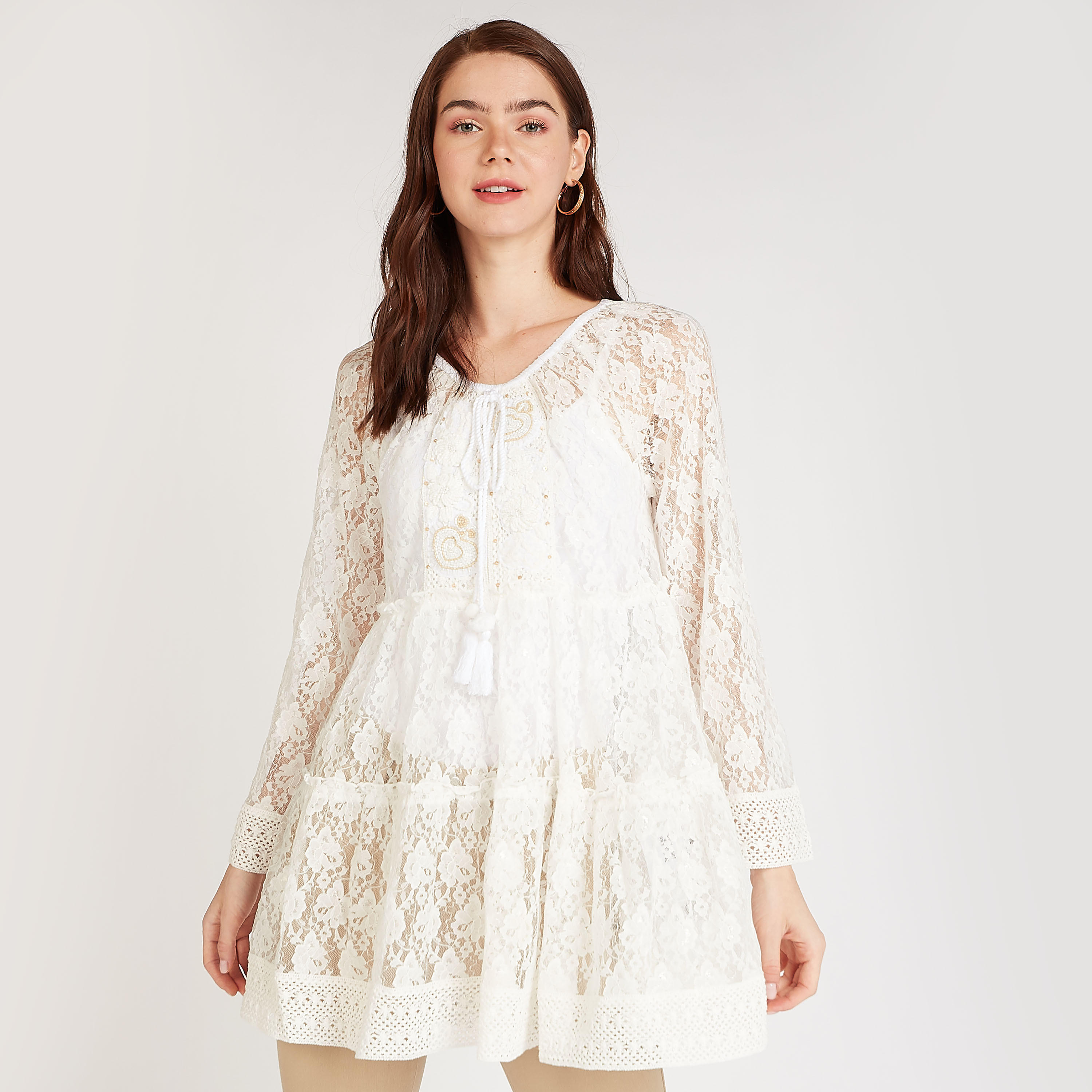 بلوزة دانتيل مستدامة بأكمام طويلة وأربطة-women-clothing-shirtsandblouses-blouses-image-6
