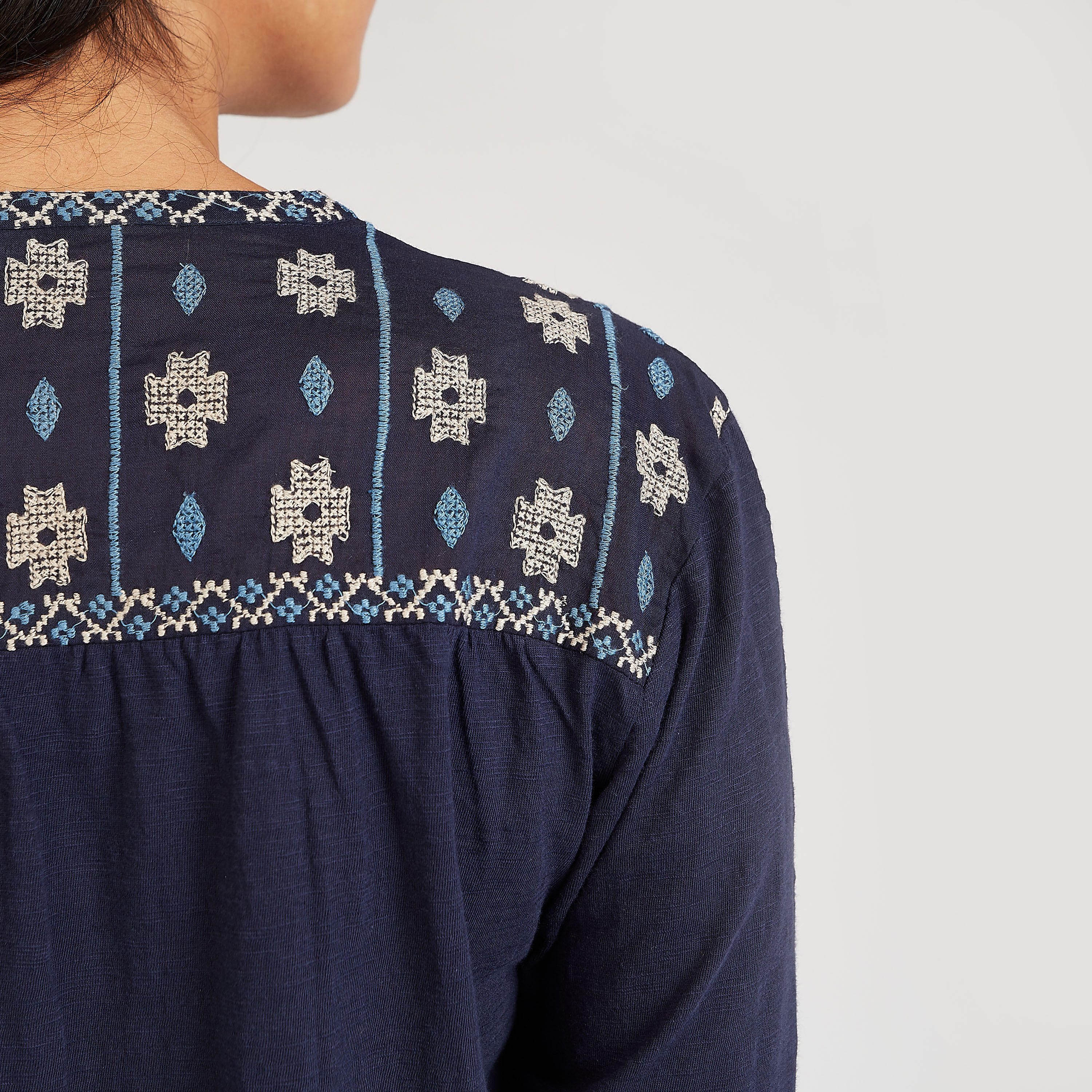 Embroidered Top with V-neck and 3/4 Sleeves-women-clothing-shirtsandblouses-blouses-image-5