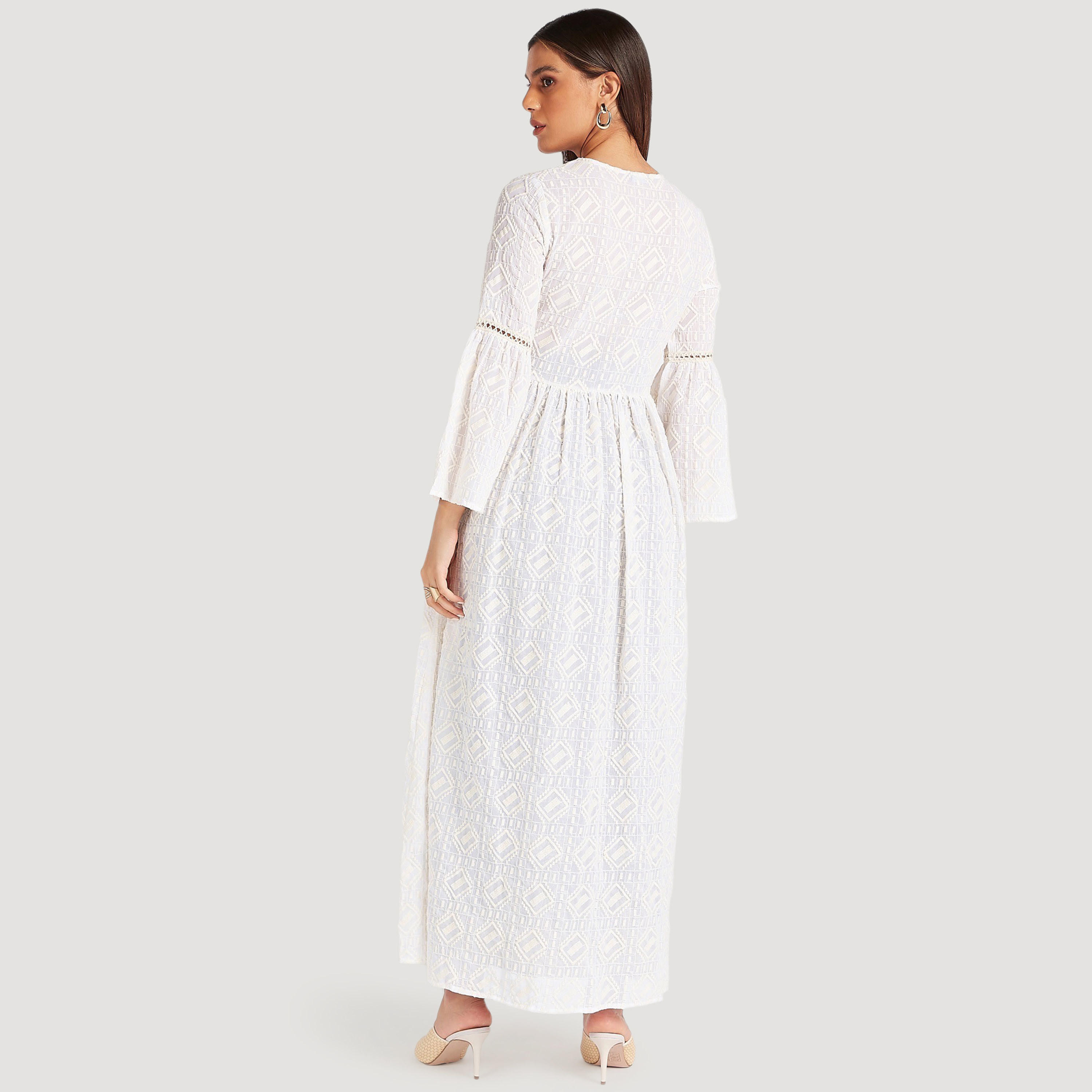Embroidered Button Up Longline Jacket with Flared Hem Sleeves-women-winterwear-coatsandjackets-jackets-image-4